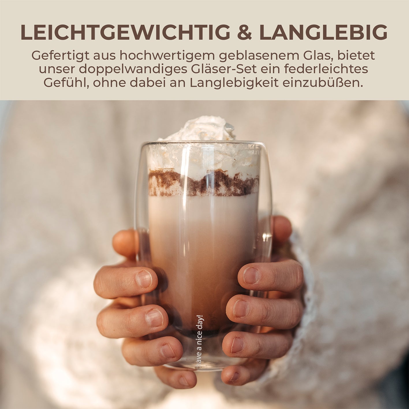 Doppelwandige Gläser - 6er-Set - 80 ml mit Henkel, isolierend, langlebig, für heiße und kalte Getränke, modernes Borosilikatglas-Design.