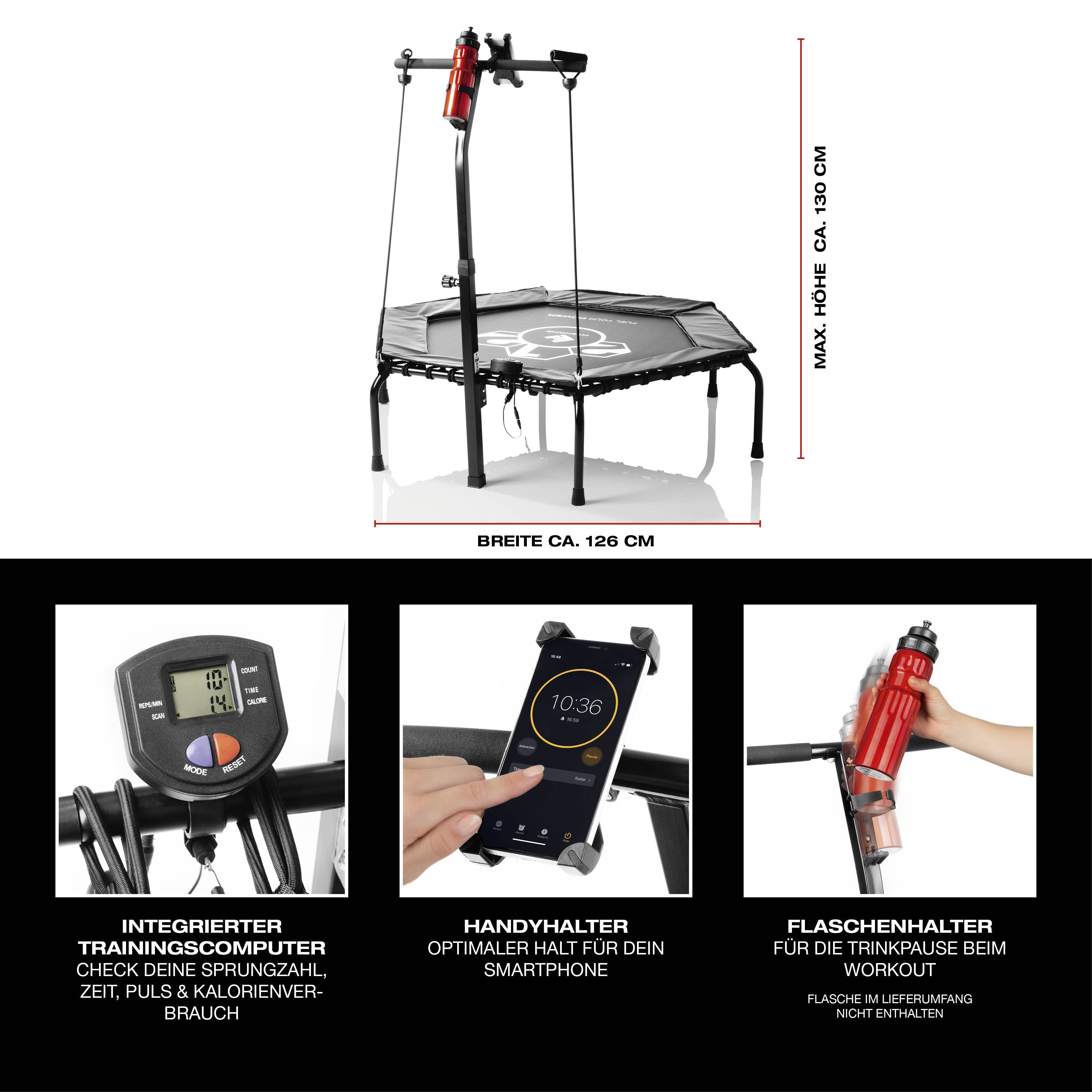 Fitness-Trampolin Smart - 5-fach höhenverstellbarer Haltegriff