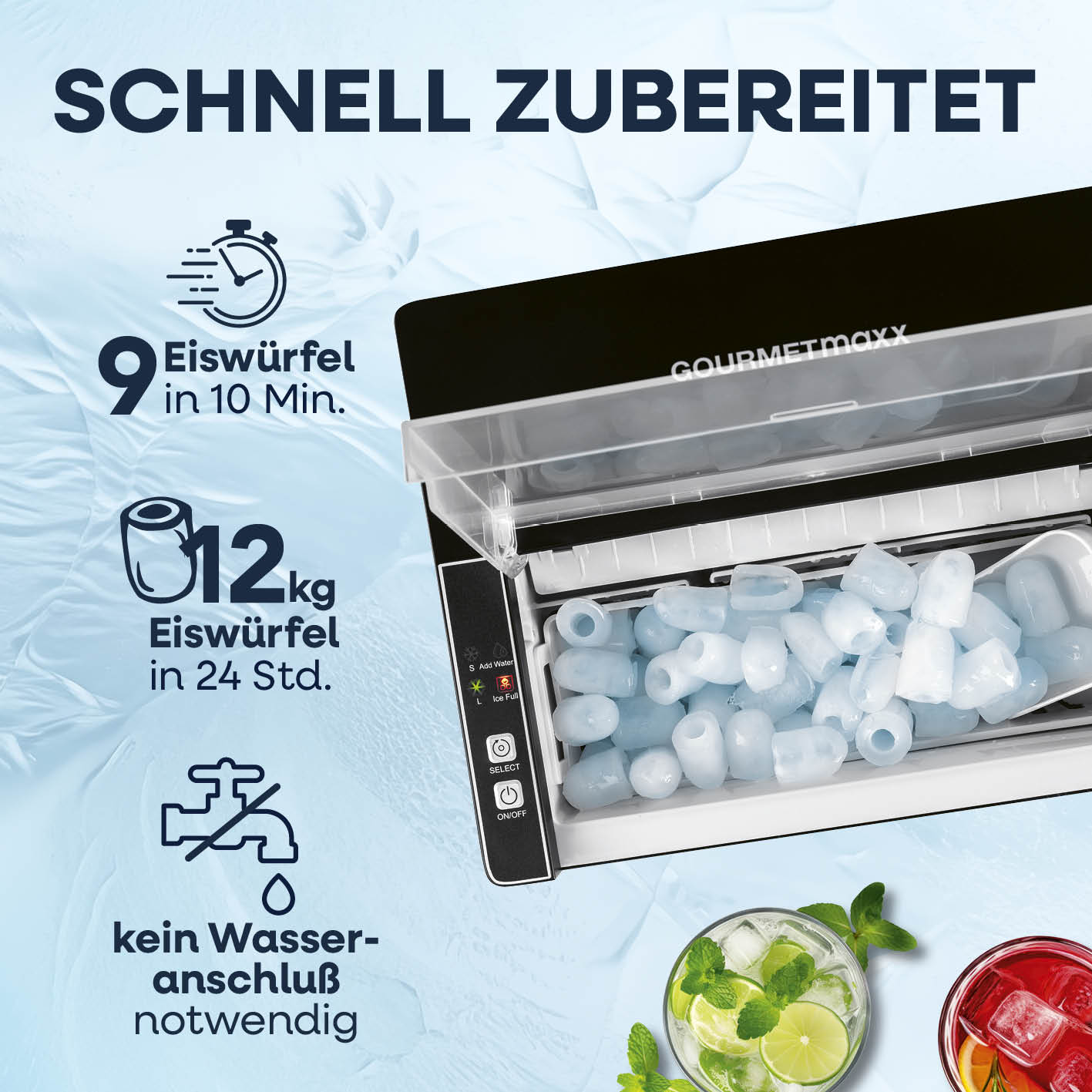 Eiswürfelmaschine inkl. Auffangbehälter & Eisschaufel