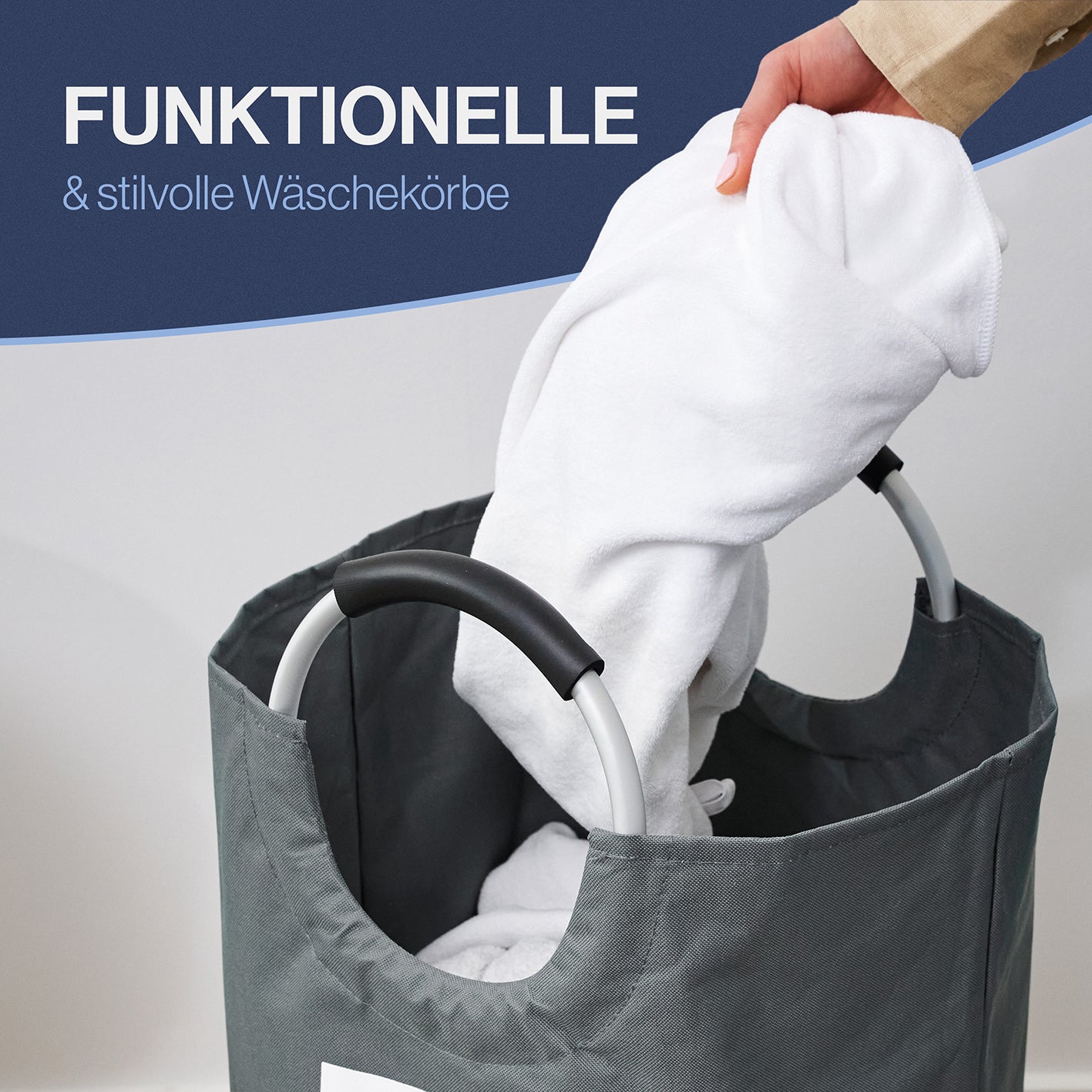 Faltbarer Wäschekorb - Grau - 82 Liter, großer, faltbarer und robuster Wäschekorb aus wasserabweisendem Polyester mit stabilen Griffen.