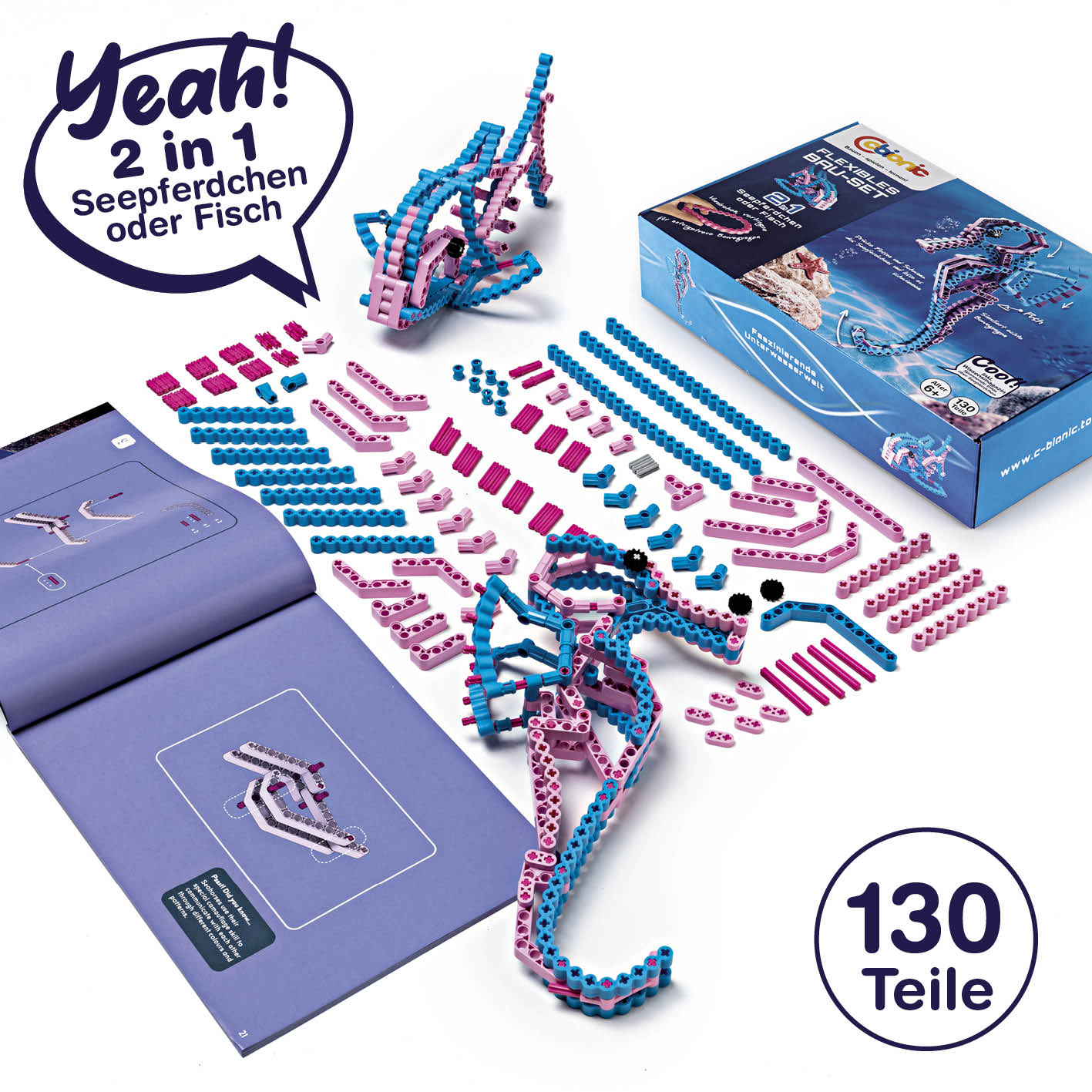 Baustein-Set "Skorpion & Seepferdchen" - 2er-Set mit 130 flexiblen Bausteinen für kreative, elastische und dynamische Konstruktionen.