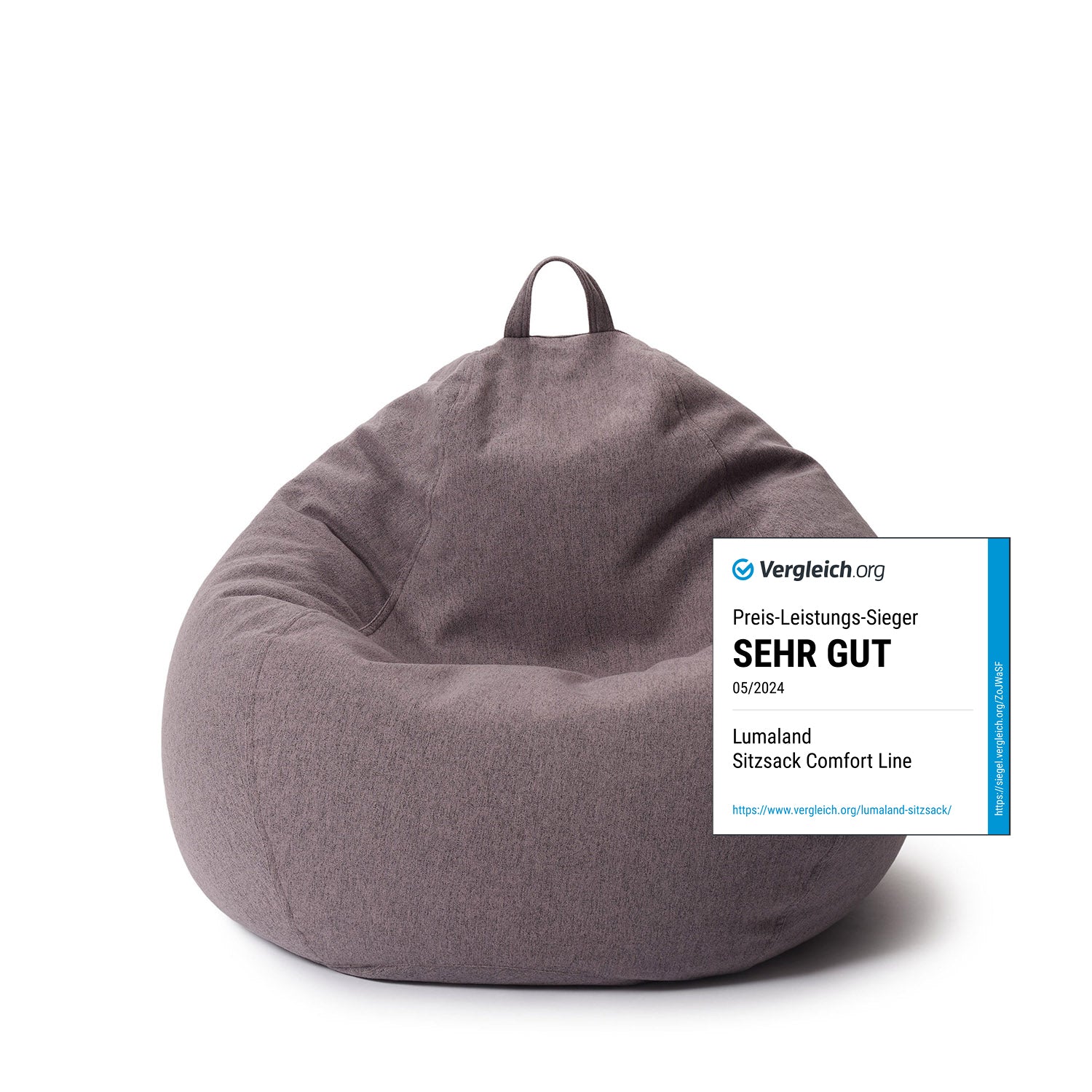Comfort Line Sitzsack L (185 L) in Dunkelgrau, waschbar, mit hochwertigen EPS-Perlen, ideal für drinnen, formanpassend und geruchsneutral.
