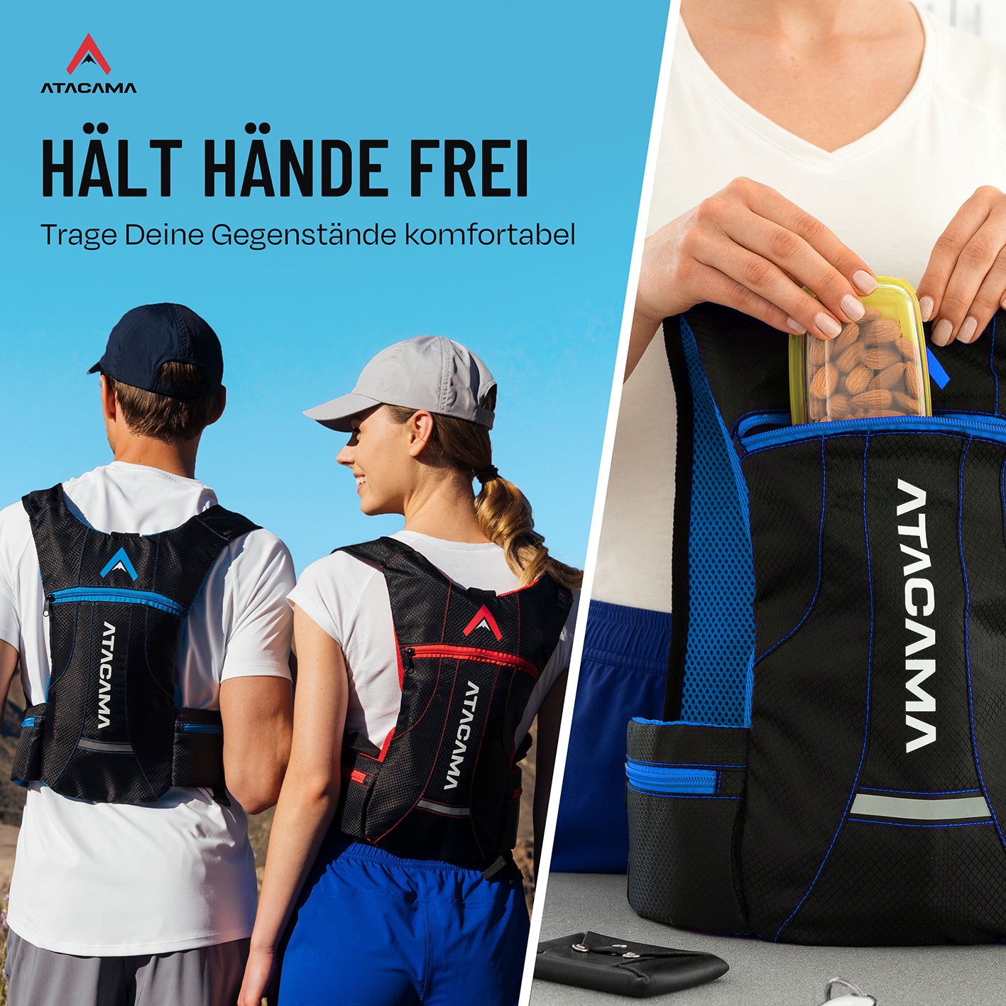 Trinkrucksack für 2 L Trinkblase - Blau mit ergonomichem Design, leicht, atmungsaktiv und ideal für Sportarten wie Wandern und Laufen.