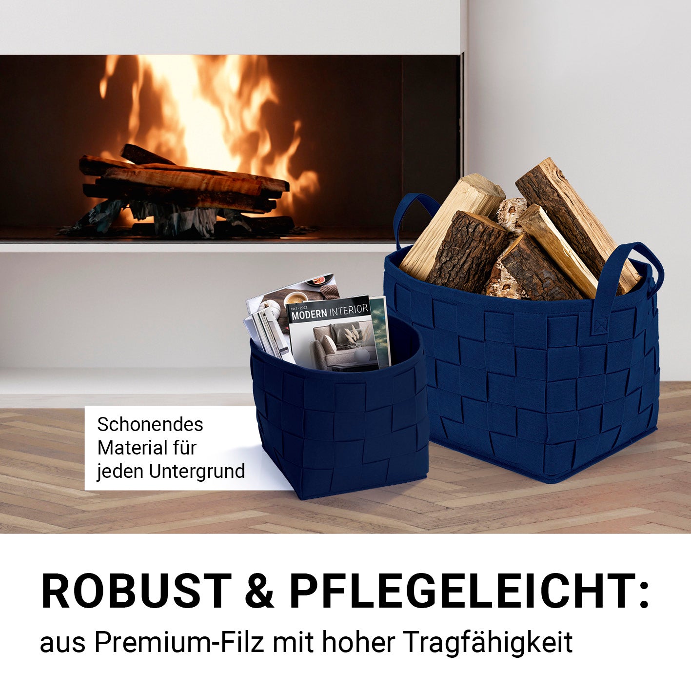 Filz-Aufbewahrungskorb M - 32 x 32 x 32 cm - Dunkelblau aus robustem Filz, faltbar und bodenschonend für vielseitige Aufbewahrung.