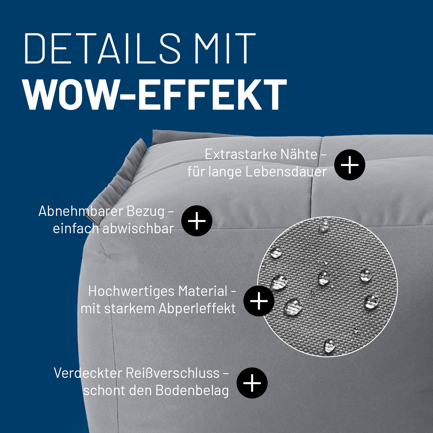 Basic Set (5-tlg.) - Modulares System - Grau mit abwischbarem Bezug, extrastarken Nähten und verdecktem Reißverschluss für Indoor & Outdoor.