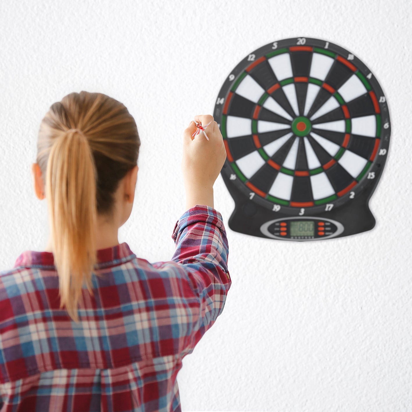 Dartscheibe mit 6 Pfeilen und 6 Ersatzspitzen + Batterien, elektrische Anzeige, 18 Spiele, 1-8 Spieler, Soundeffekte.