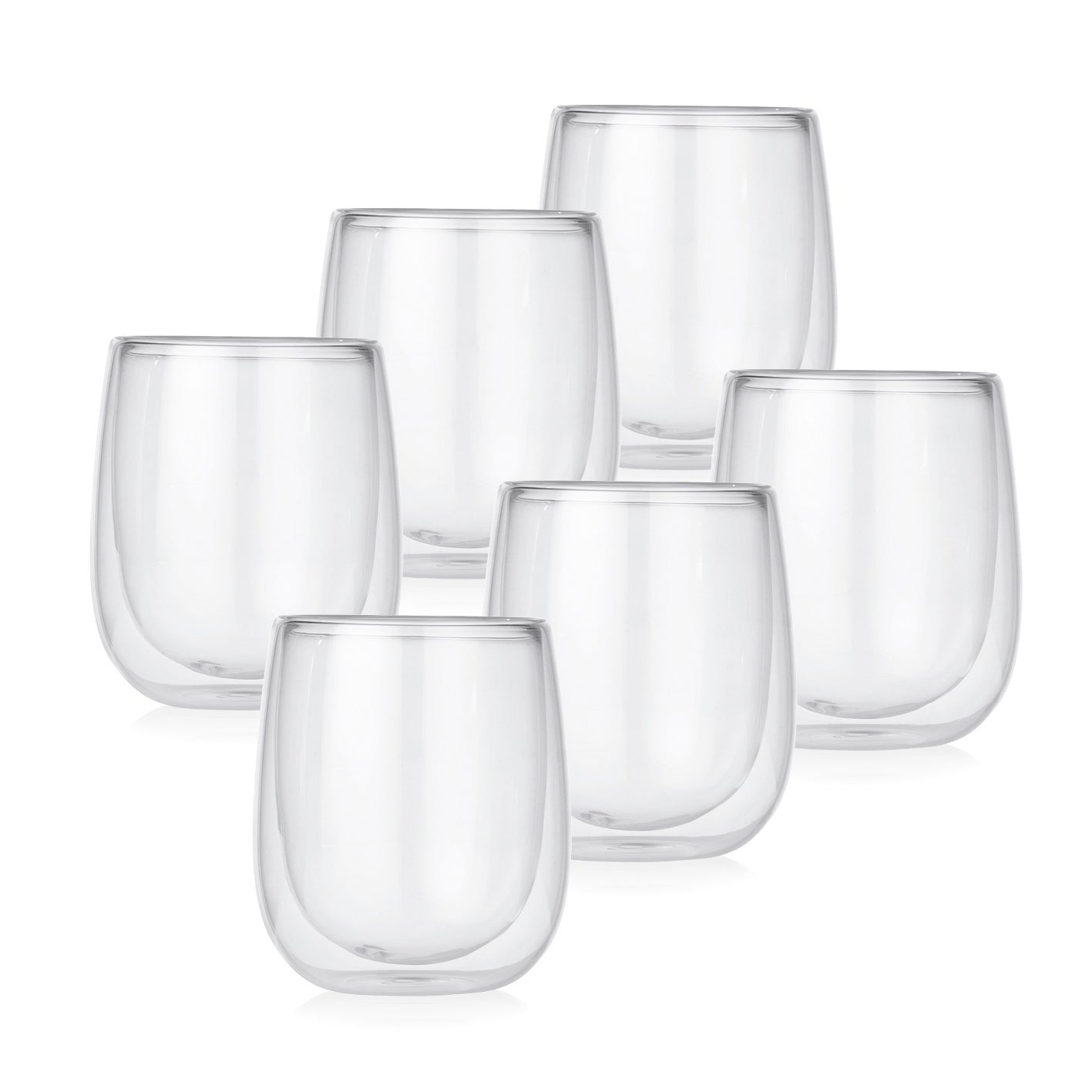 Cappuccino Thermogläser - 6er-Set aus doppelwandigem Borosilikatglas, wärmeisolierend, 250 ml, für heiße und kalte Getränke geeignet.