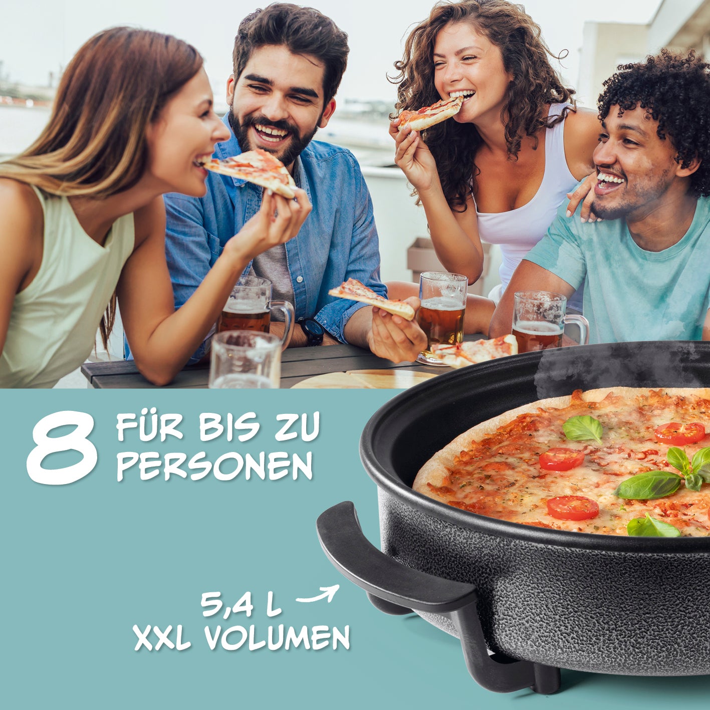 Pizza-Pfanne mit Deckel - Elektrisch 1500W - schwarz