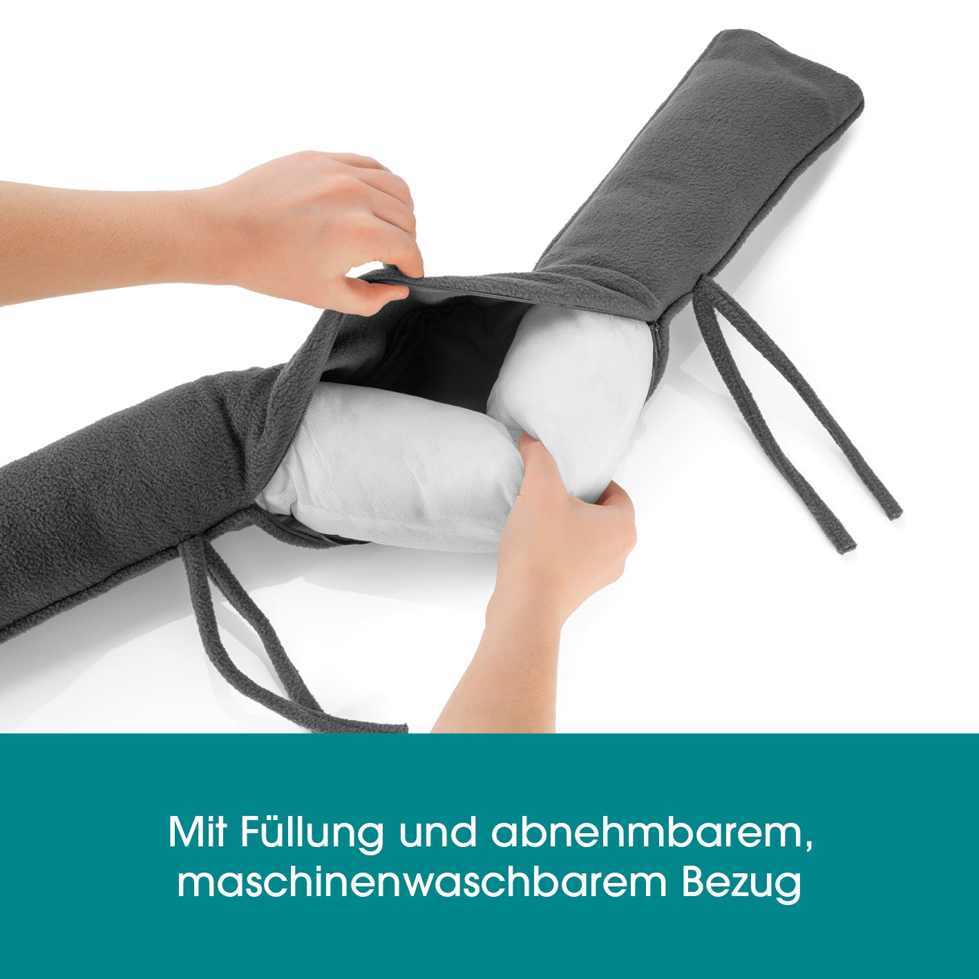 Zugluftstopper 10 x 90 cm Grau mit Füllung und abnehmbarem, maschinenwaschbarem Bezug für Fenster und Türen