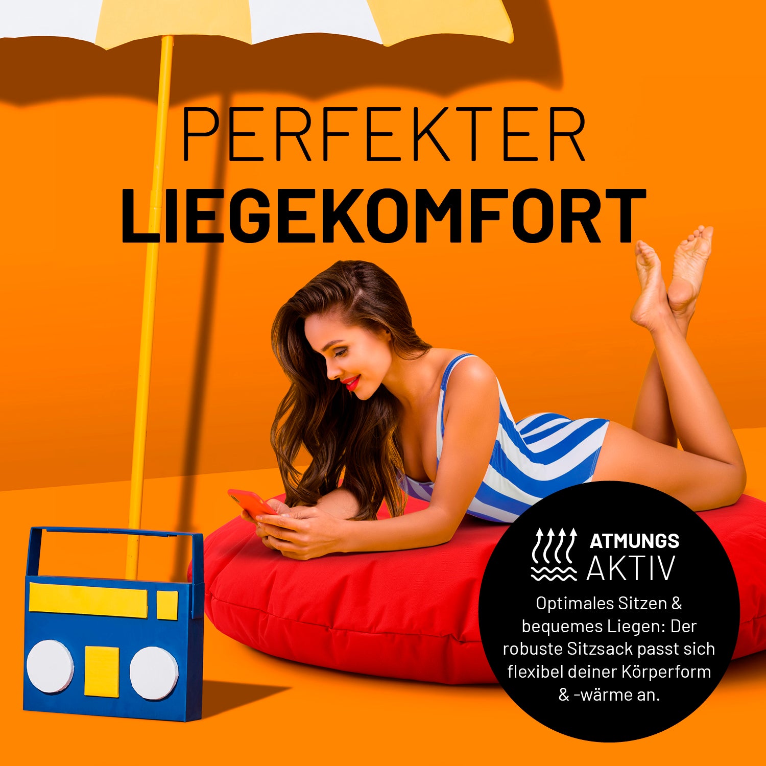 Sitzsack Drops (300 L) Rot – moderner, robuster Sitzsack für drinnen & draußen mit perfektem Liegekomfort und atmungsaktiver Füllung.