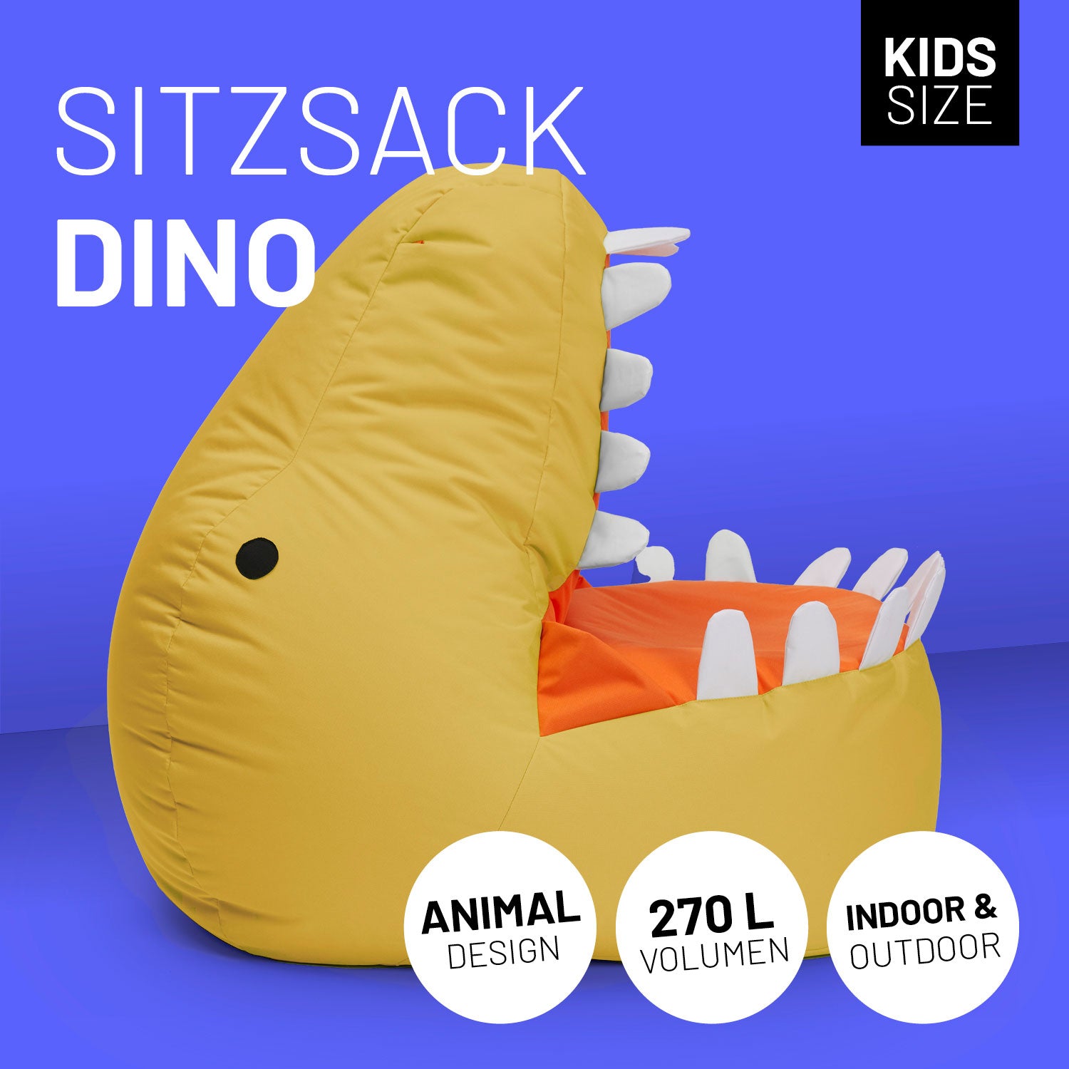 Kindersitzsack Animal Line Dino (270 L) - indoor & outdoor - Senfgelb