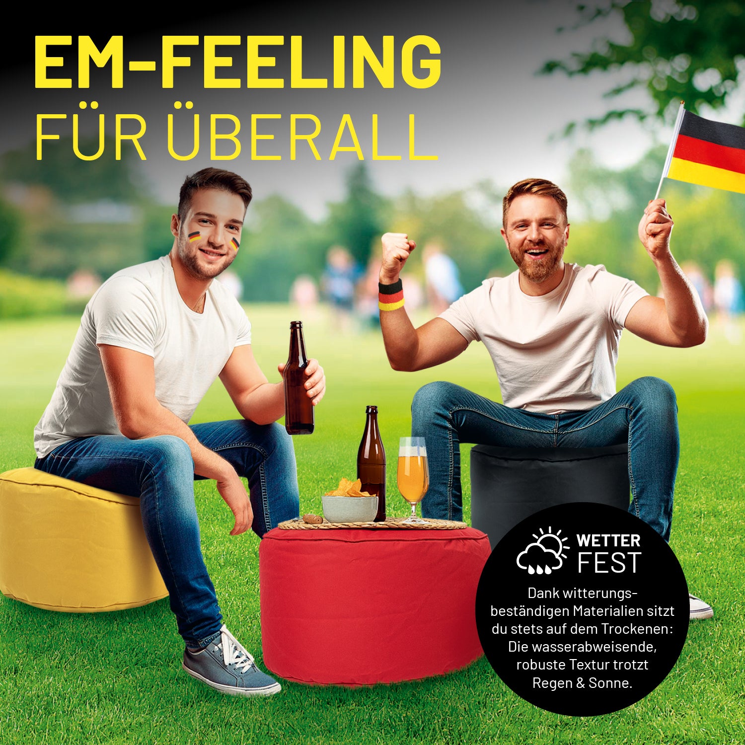 EM 2024 3er Deutschland-Set - je 1 x Schwarz, Rot & Gelb - in-/outdoor