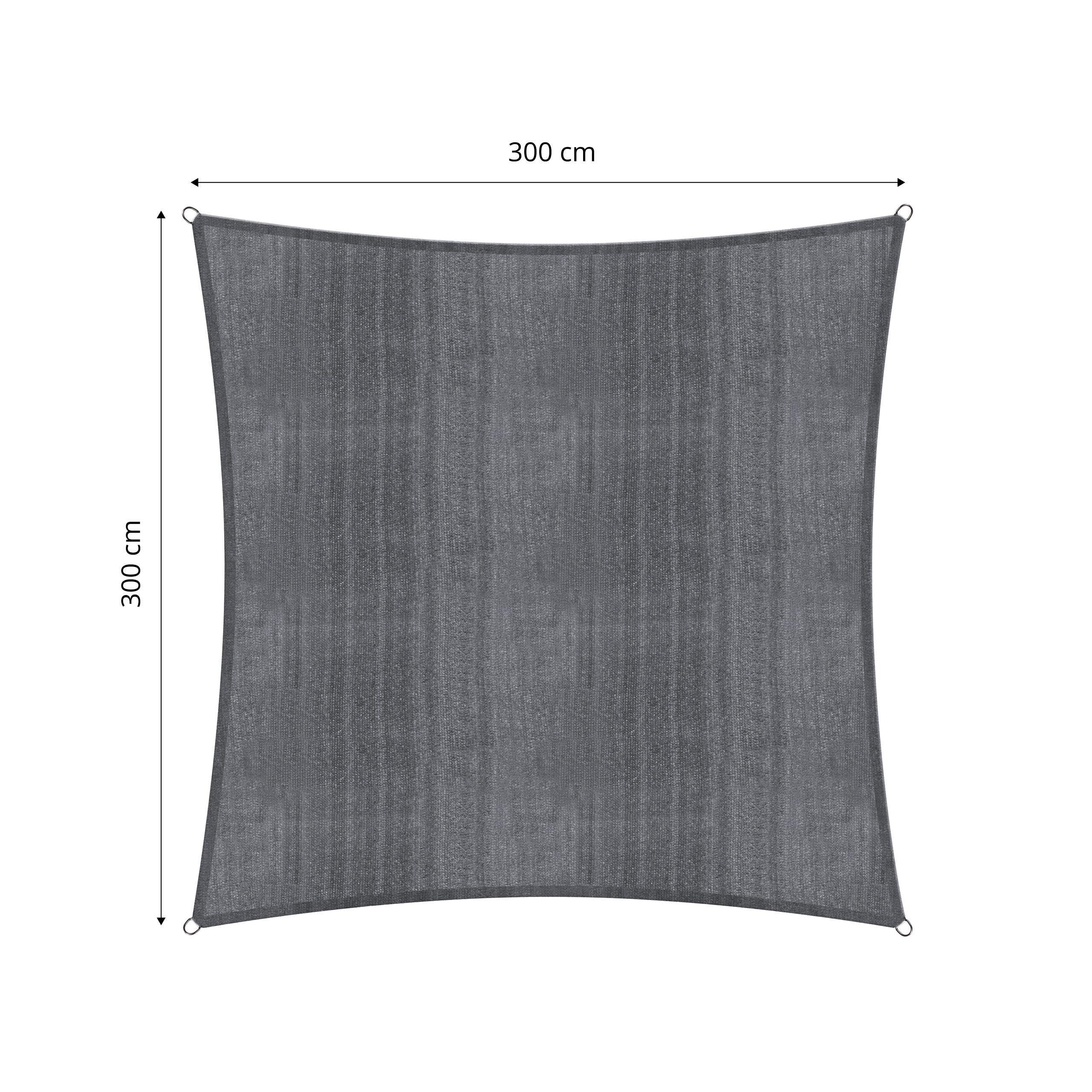 Sonnensegel 100% HDPE mit Stabilisator für UV-Schutz - Quadrat 3 x 3 Meter - Dunkelgrau, robust und reißfest für Sonnenschutz.