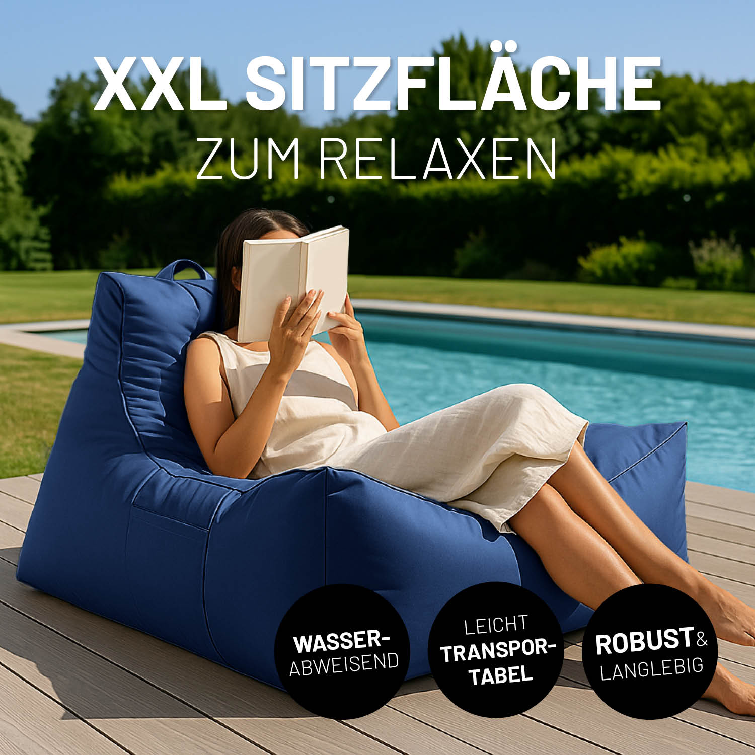 Premium Lounge-Sessel - 380 L - 100 x 100 x 80 cm - Navyblau
