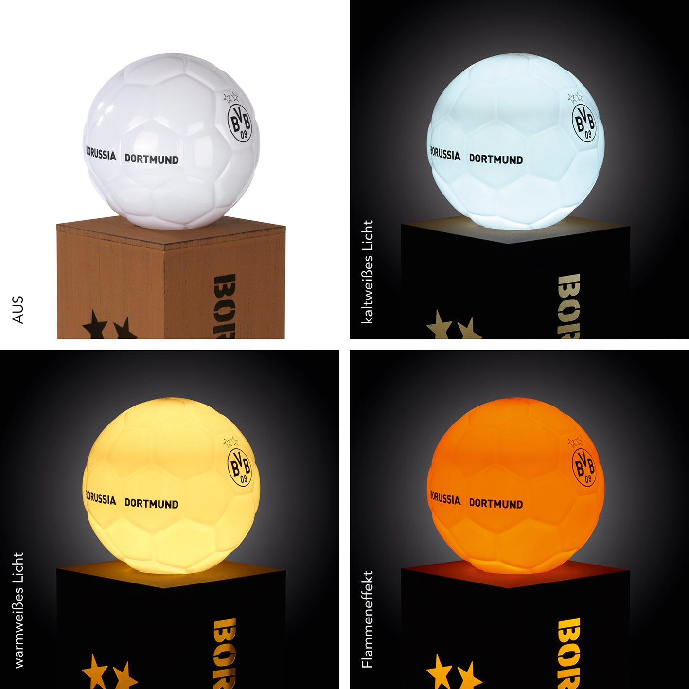 LED-Dekosäule Rost-Optik mit Leuchtkugel - 84 cm - braun mit Fußball-Optik, 3 Lichtmodi, Akkubetrieb, USB-Ladung, Indoor & Outdoor.