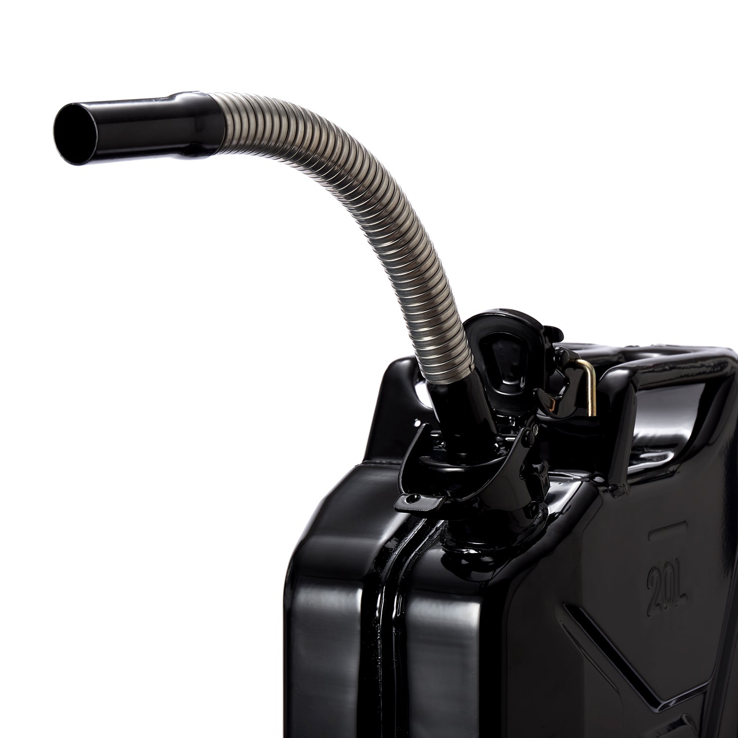 Flexibler Ausgießer für Diesel für Metall-Kraftstoffkanister schwarz, 38 cm lang, mit Entlüftungskanal und internem Schmutzfilter.