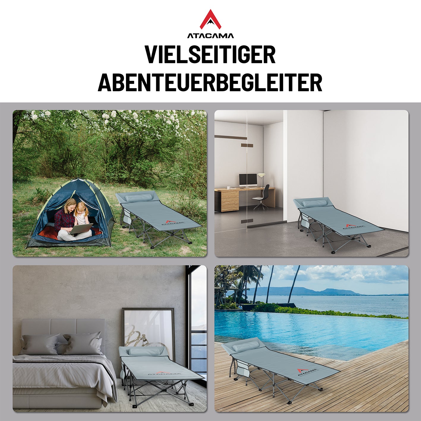 Campingbett mit Matratze - 190 x 68 x 38 cm, klappbar, stabiler Stahlrahmen, ideal für Camping und Gäste, mit Seitentasche und Tragetasche.