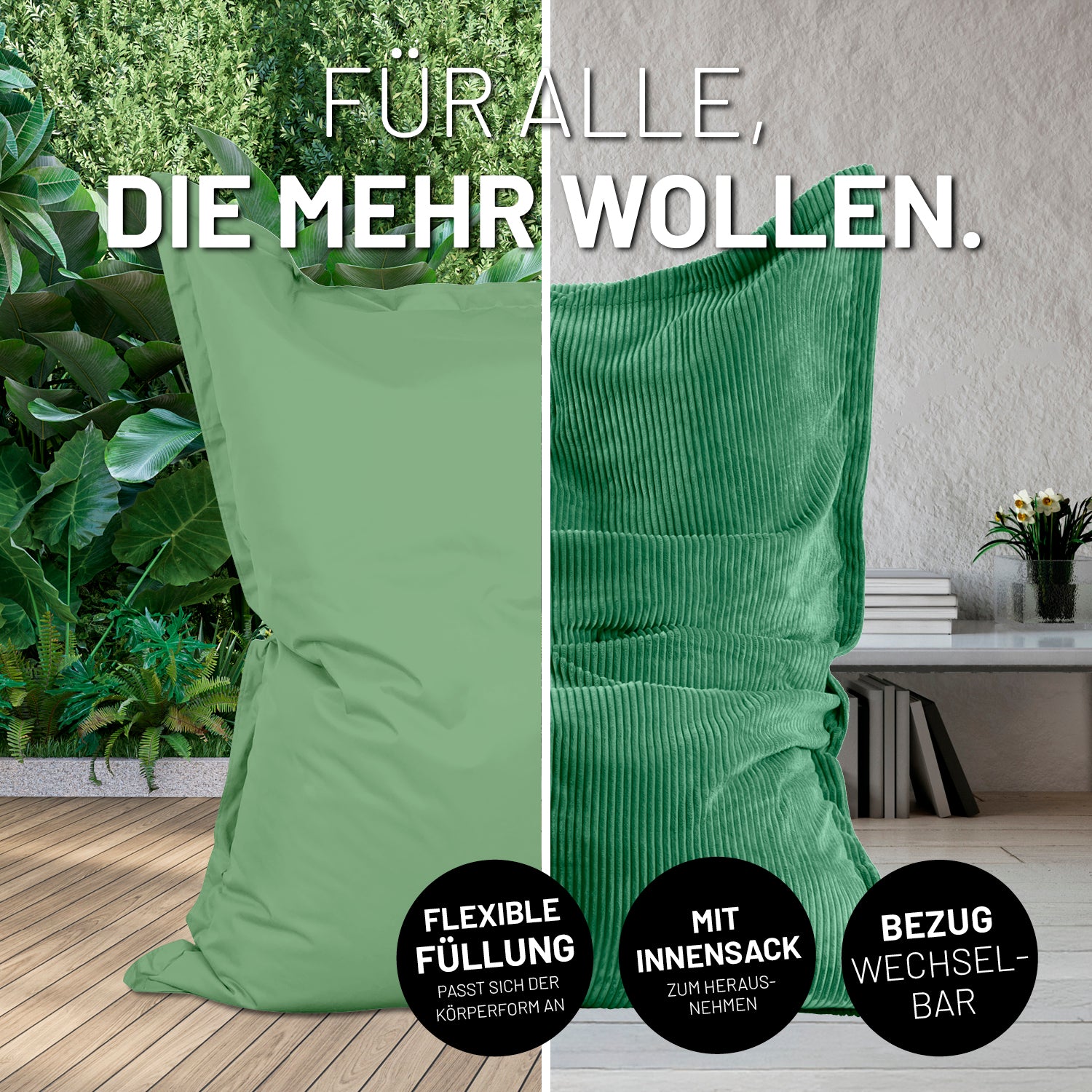 Sitzsack Classic XXL All-in-One Set - 380 L - 140 x 180 cm - Pastellgrün