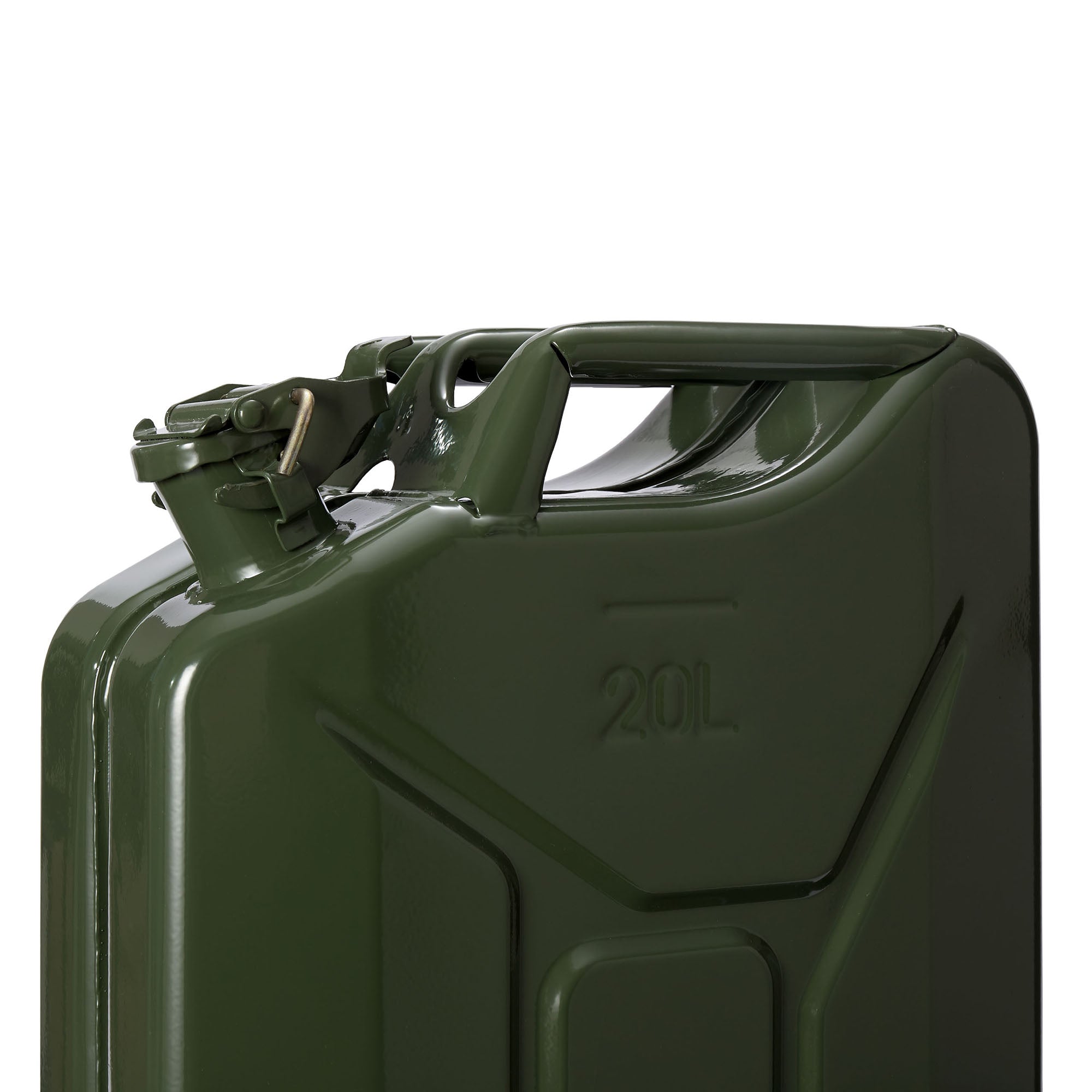 Metall Benzinkanister Kraftstoffkanister olivgrün 20 Liter, 5 Stück, aus 0,9 mm Stahl, UN-zugelassen, rostfrei, UV-resistent und auslaufsicher.