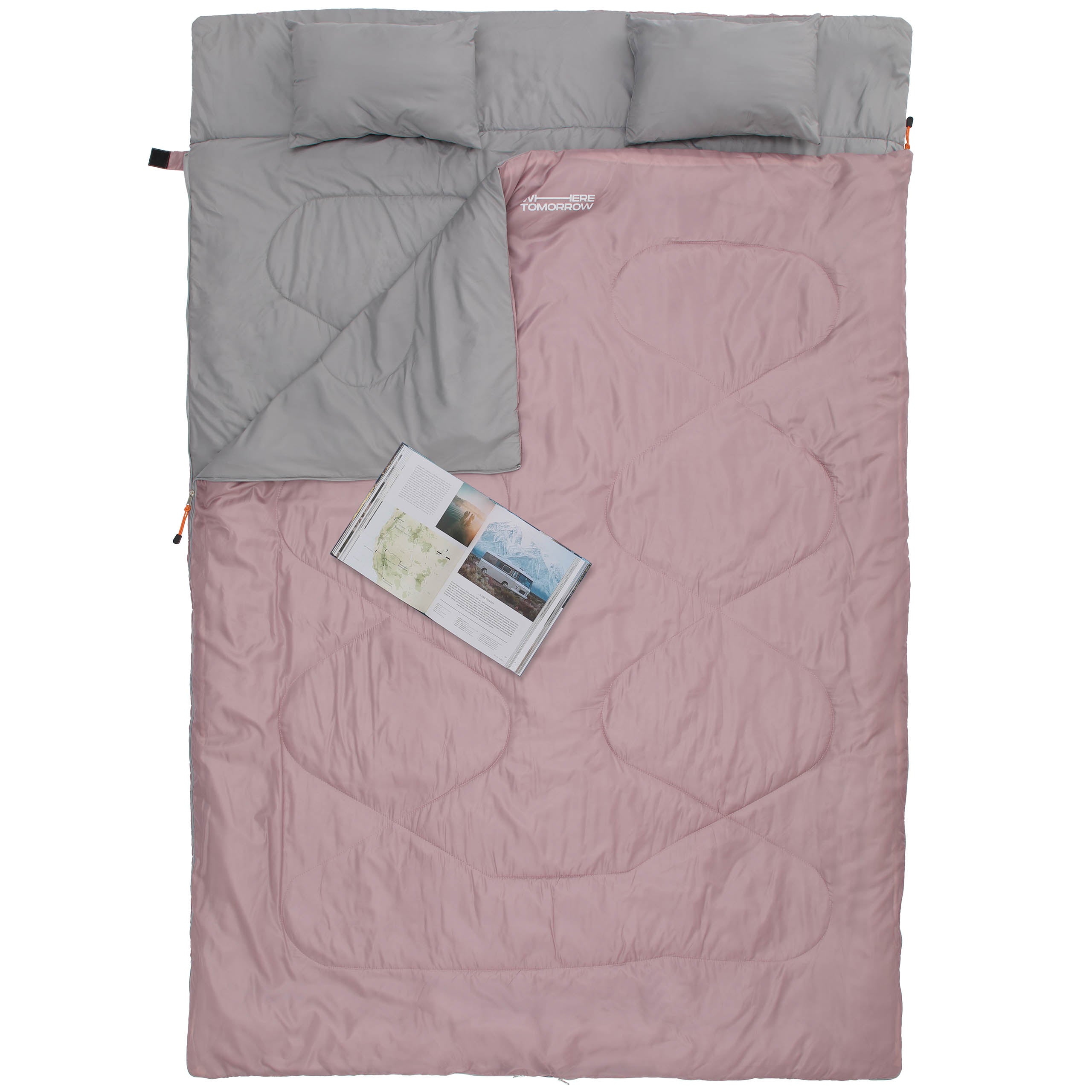Doppelschlafsack mit Tragetasche - 2-Personen Schlafsack 190x150 cm Rosé, wasserabweisend, atmungsaktiv, ideal für Camping und Reisen.