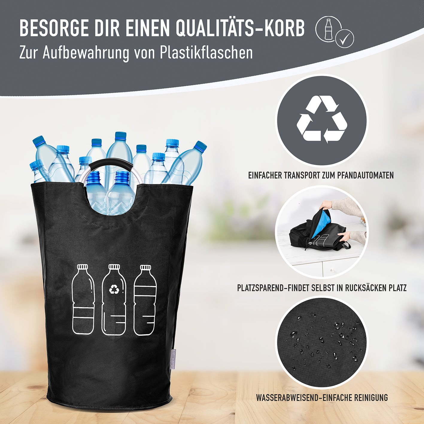 Faltbarer Pfandflaschen Sammelbehälter - Grau
