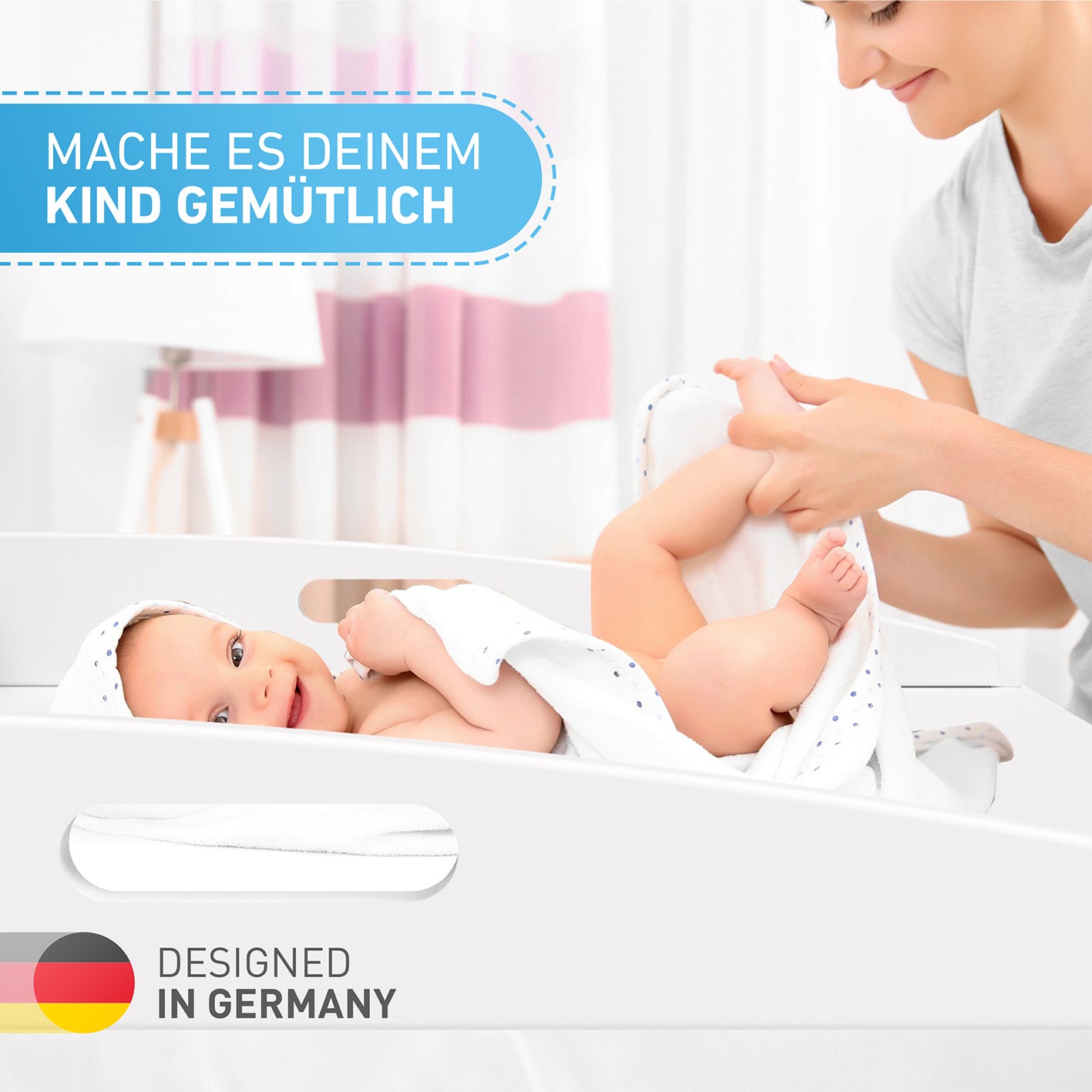 Wickelaufsatz HappyBaby - Weiß - 85 x 75 x 13 cm als Wickelkommode auf IKEA Hemnes Kommode mit sicherer Doppel-Befestigung.