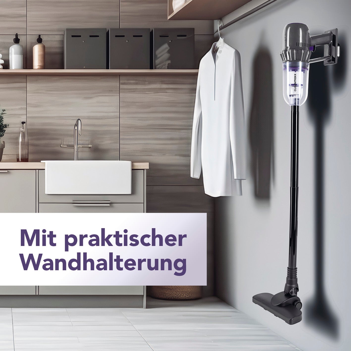 Akku-Staubsauger mit praktischer Wandhalterung, kabellos, flexibel für Teppiche und Hartböden, 2in1 Boden- und Handstaubsauger.