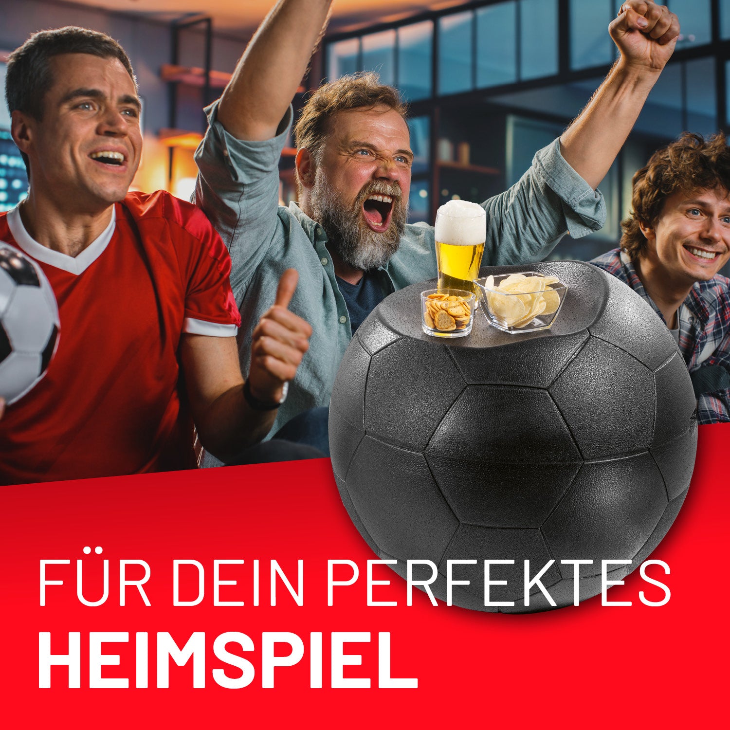 EM 2024 Fußball-Sitz-Kühlbox 41 L als Sitzgelegenheit, Beistelltisch und Kühlbox im wetterfesten Fußball-Design für echte Fans.