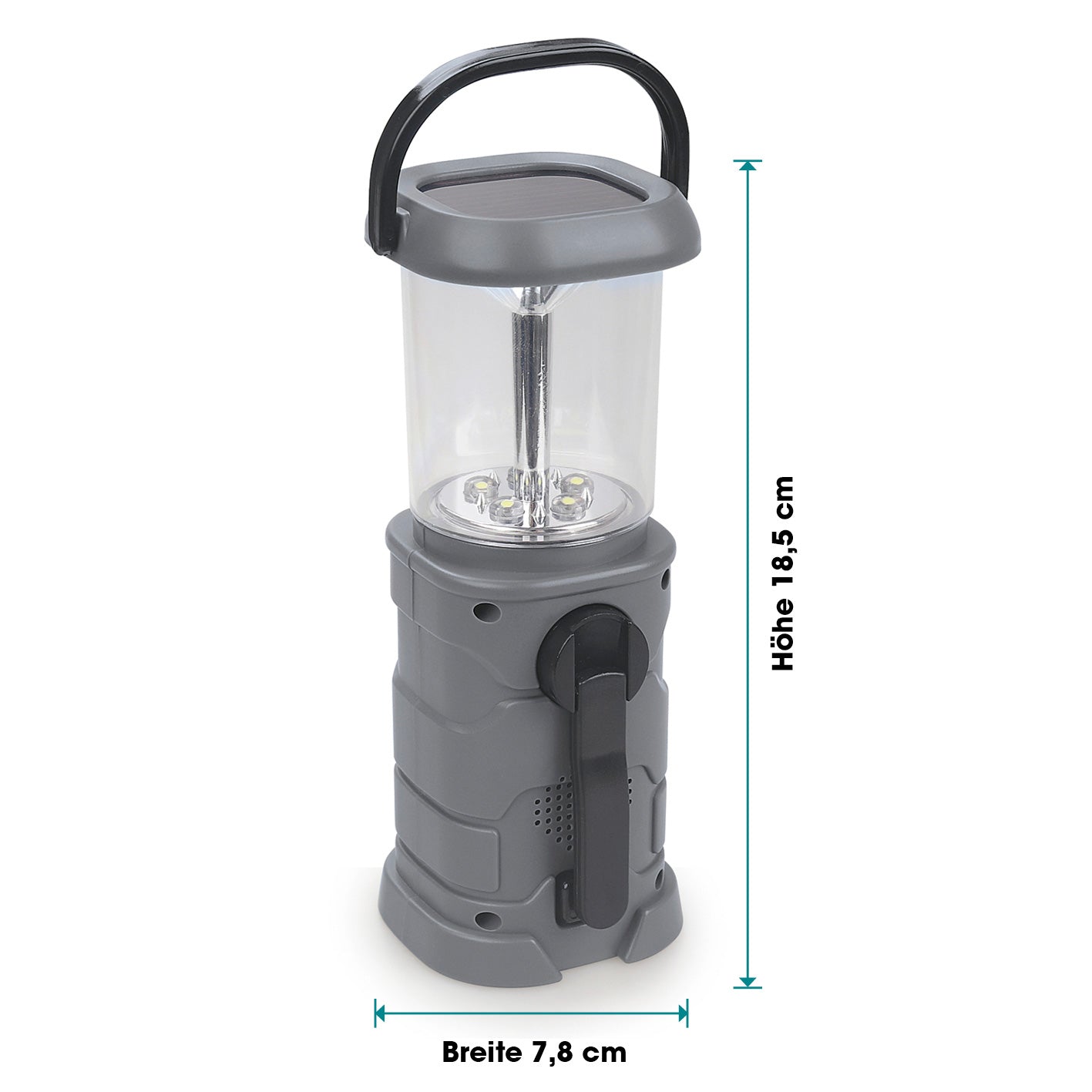 Akku-Lampe mit Radio - Lädt über Solar, Kurbel und USB