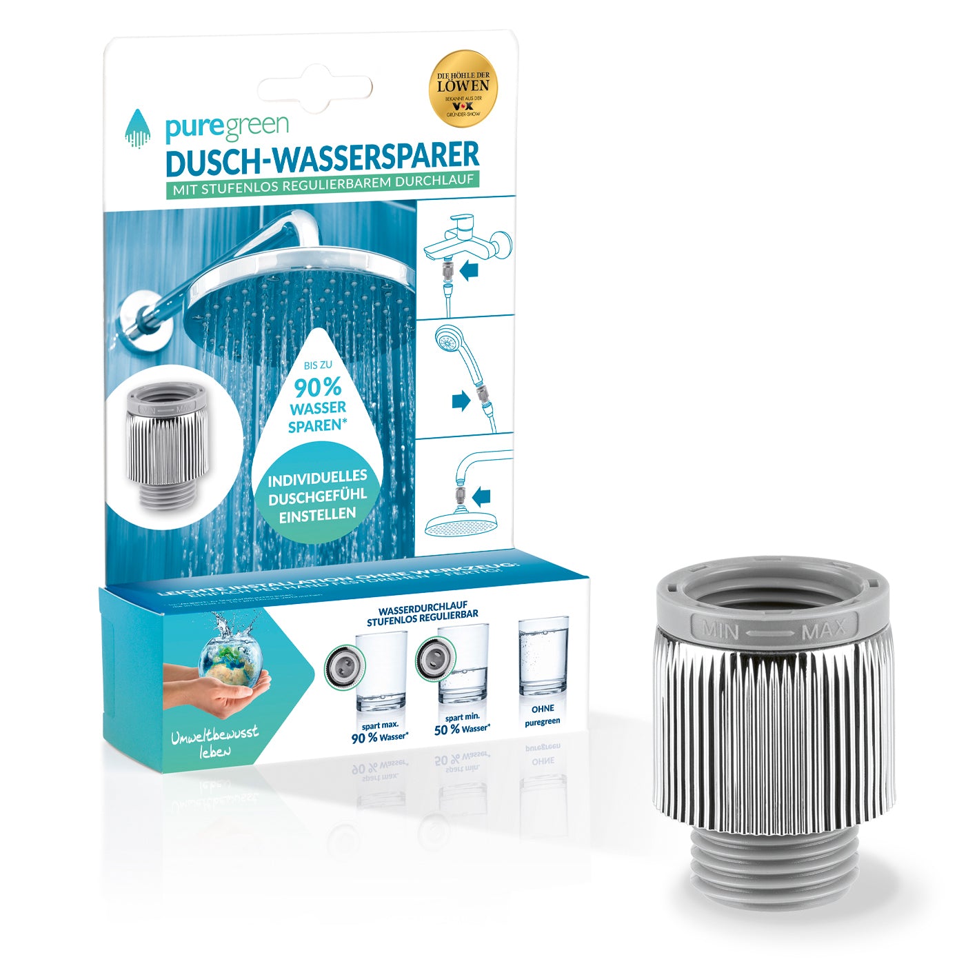 Einstellbarer Wassersparer für die Dusche - chromfarben - 2er-Set