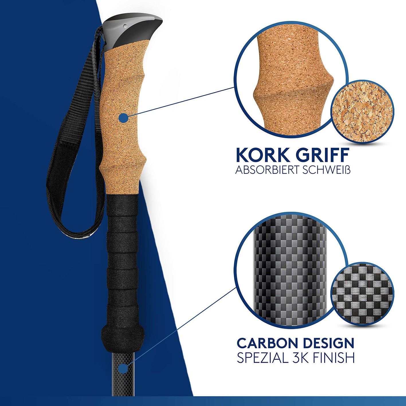 Teleskop Wanderstöcke mit Gummipuffer Set - Carbon