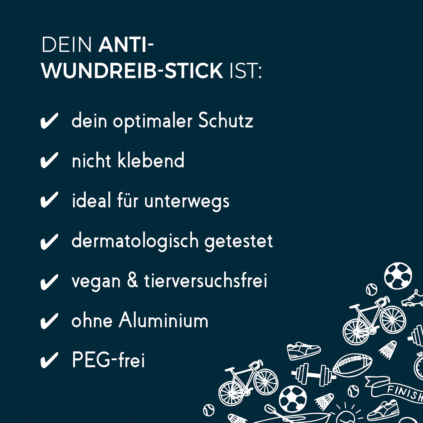 Kosmetikum - Anti-Wundreib-Stick - Sport - 25 g bietet optimalen Schutz, ist vegan, dermatologisch getestet, nicht klebend und ideal für unterwegs.