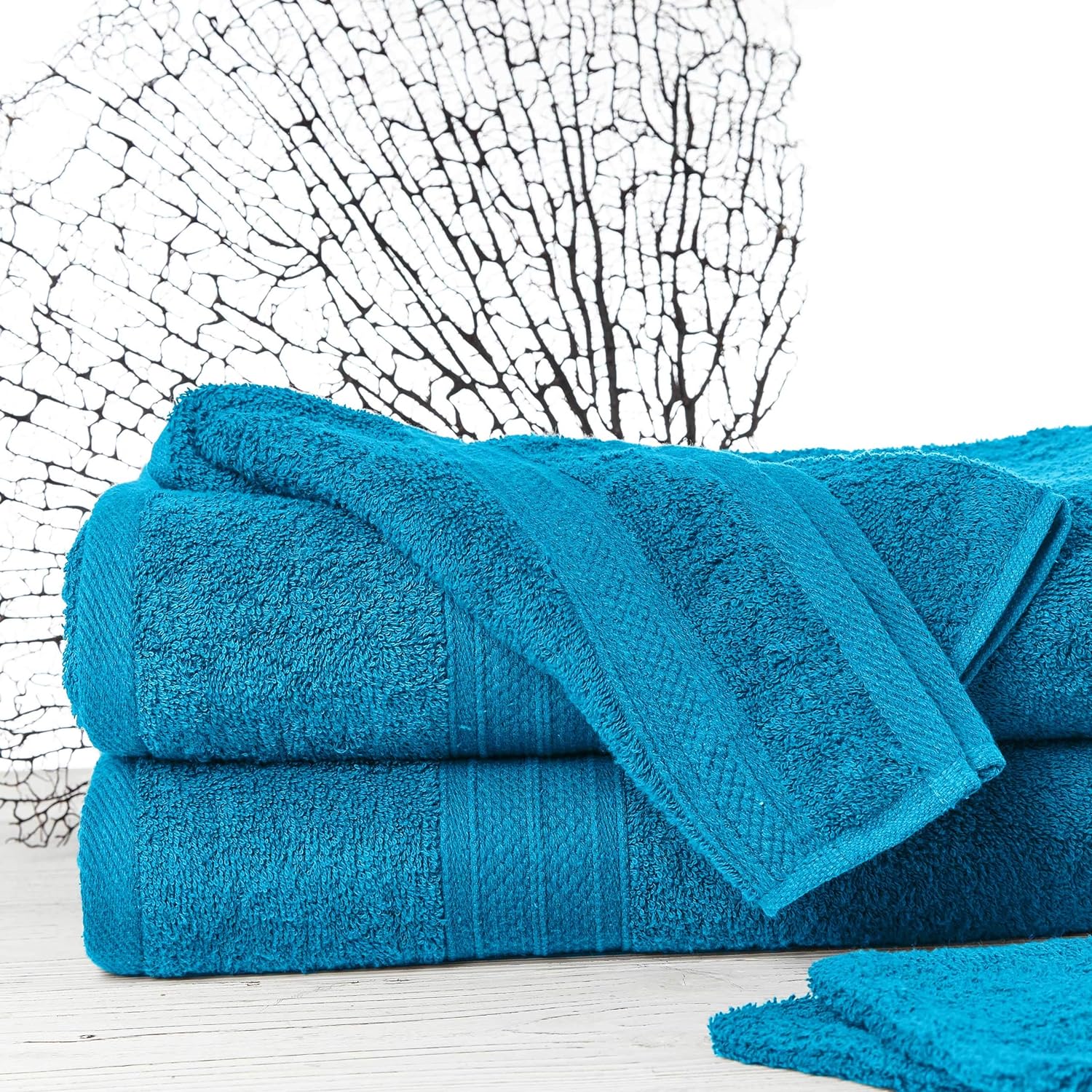 Premium Handtuch-Set - 2 Handtücher (50 x 100 cm) + 2 Badetücher (70 x 140 cm) in Türkis aus 100 % Baumwolle Frottee
