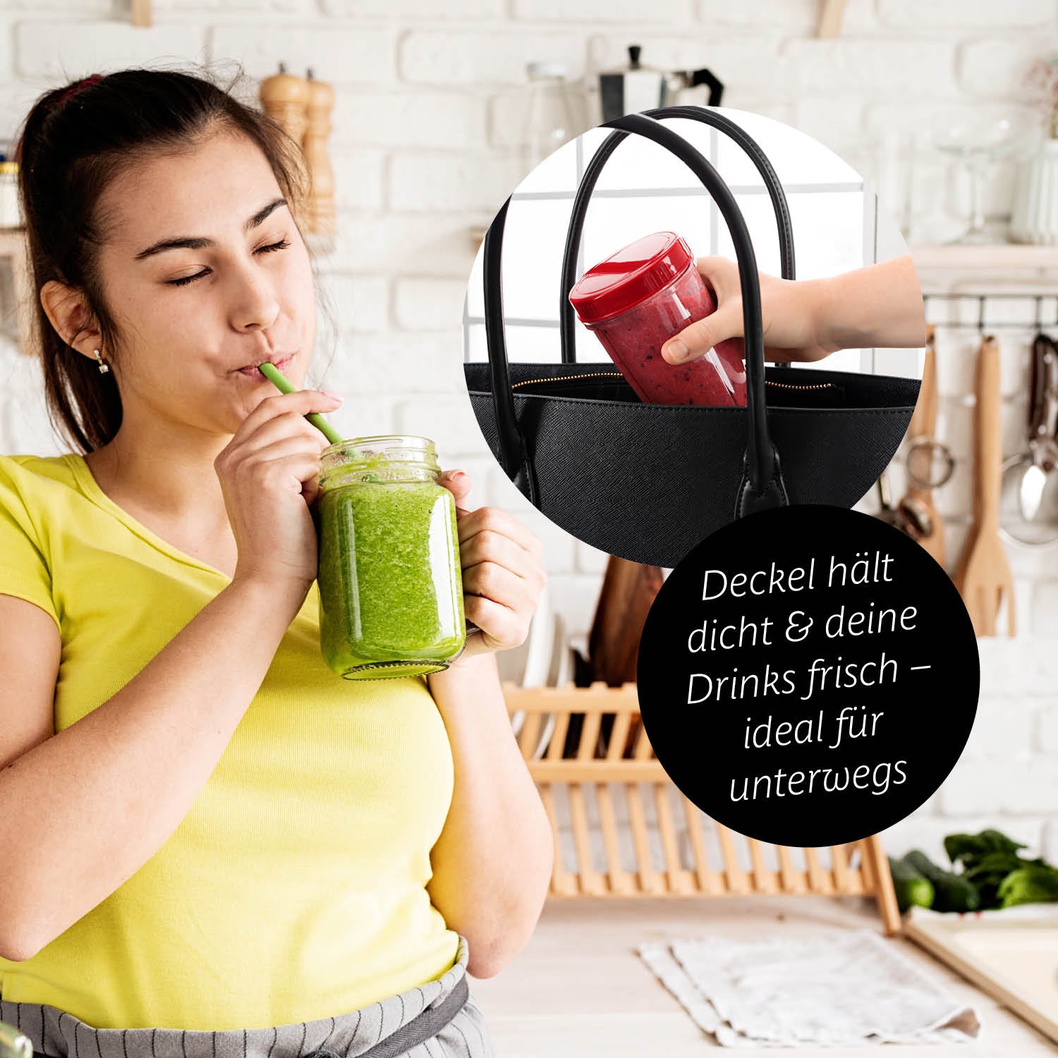 Mr. Magic Mixer - Weiß/Rot mit 500-ml-Frischhaltedeckel für frische Smoothies und einfache Zubereitung zu Hause und unterwegs.