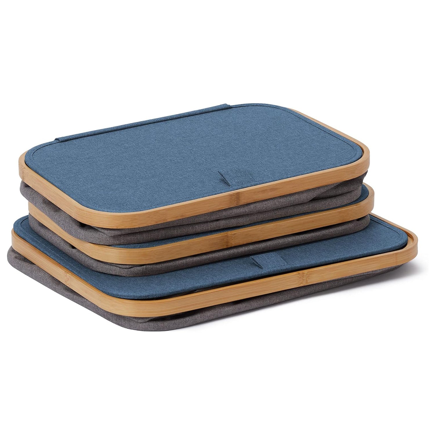 Aufbewahrungsbox mit Bambus-Rahmen - 3er-Set in Grau/Blau, faltbar, platzsparend und mit stabilem Bambusrahmen von LUMALAND.
