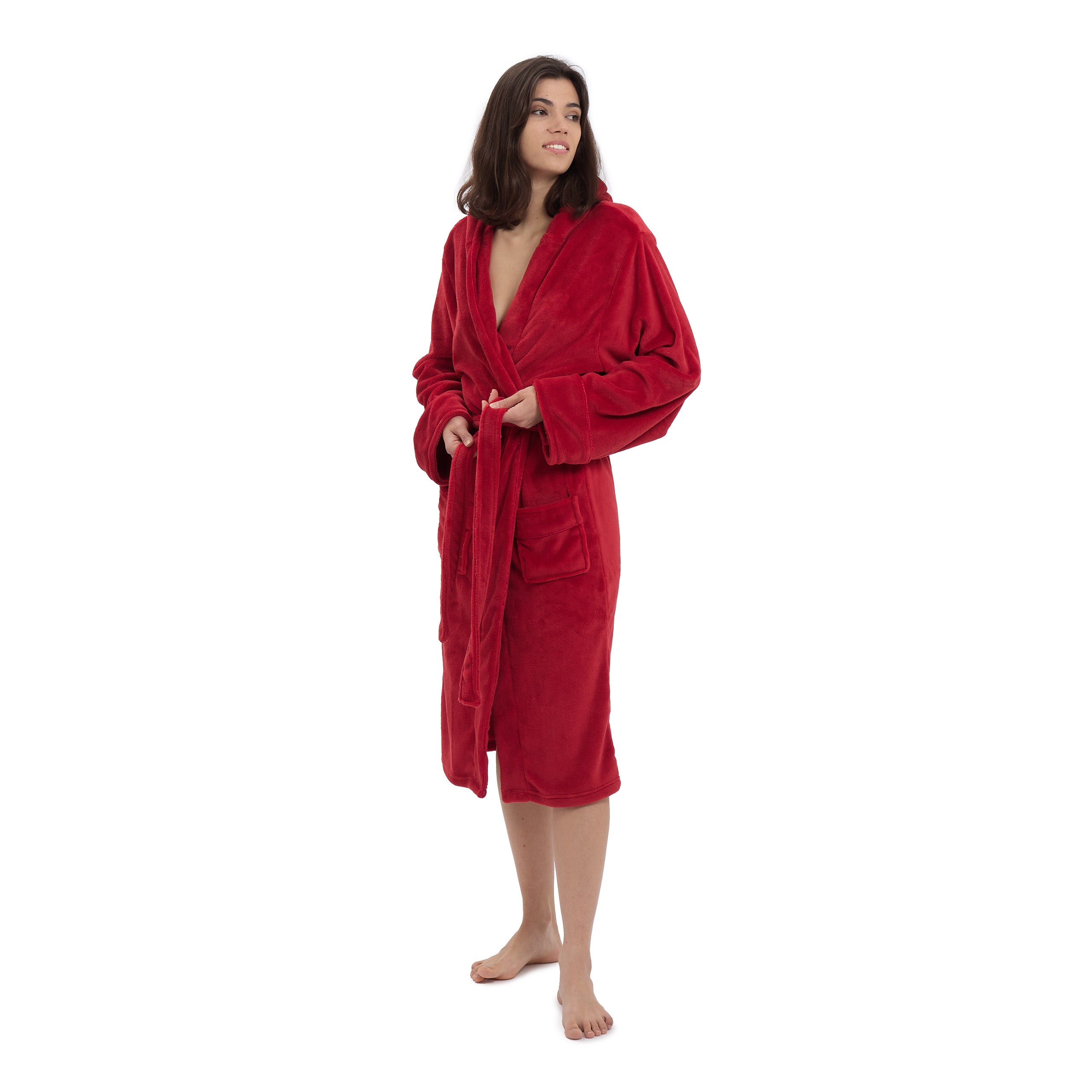 Luxury Mikrofaser Bademantel mit Kapuze für Damen und Herren - Rot - Größe XXL