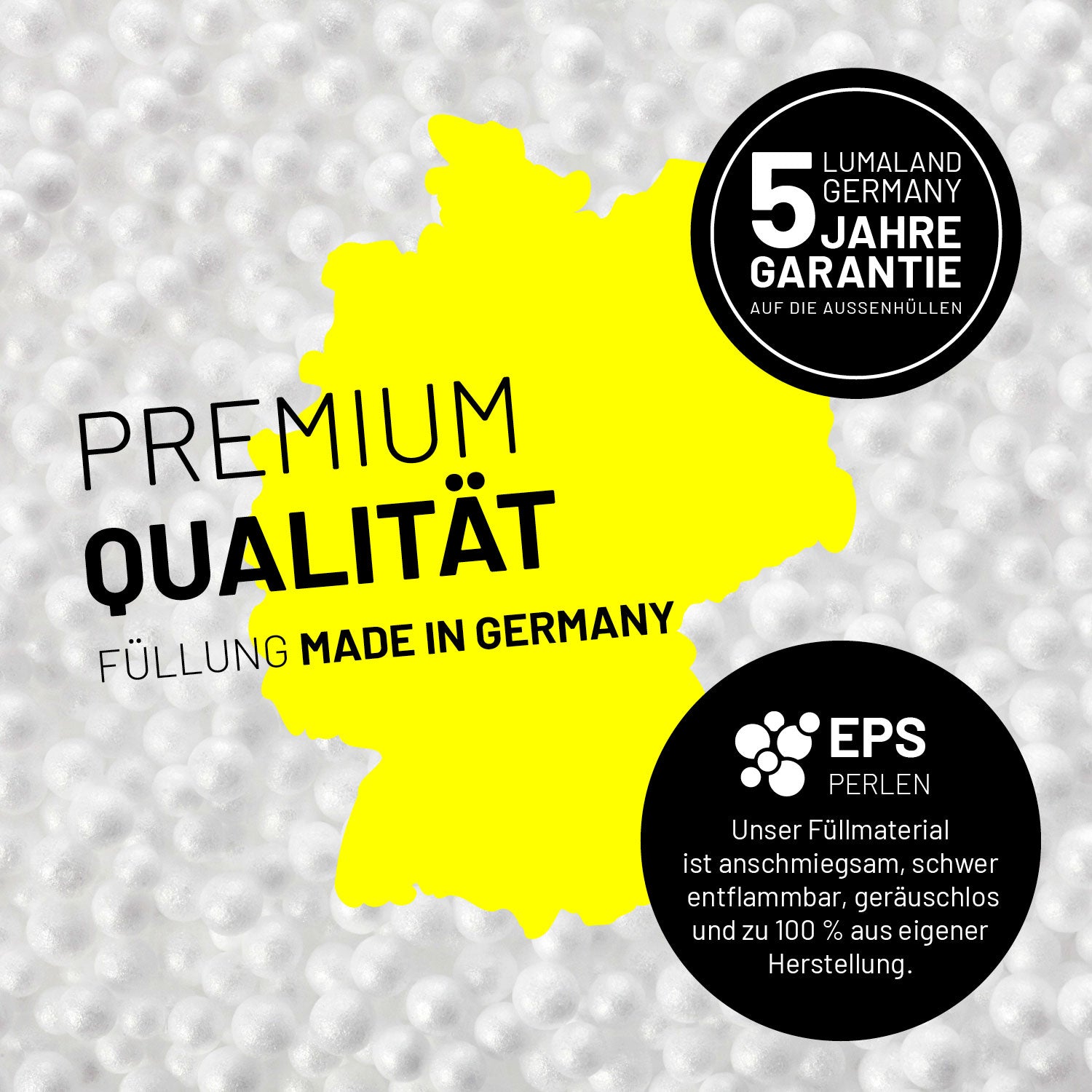 Luxury XL PLUS Sitzsack (220 L) Schwarz mit hochwertiger, geruchsneutraler EPS Füllung made in Germany, 5 Jahre Garantie auf Außenhüllen.