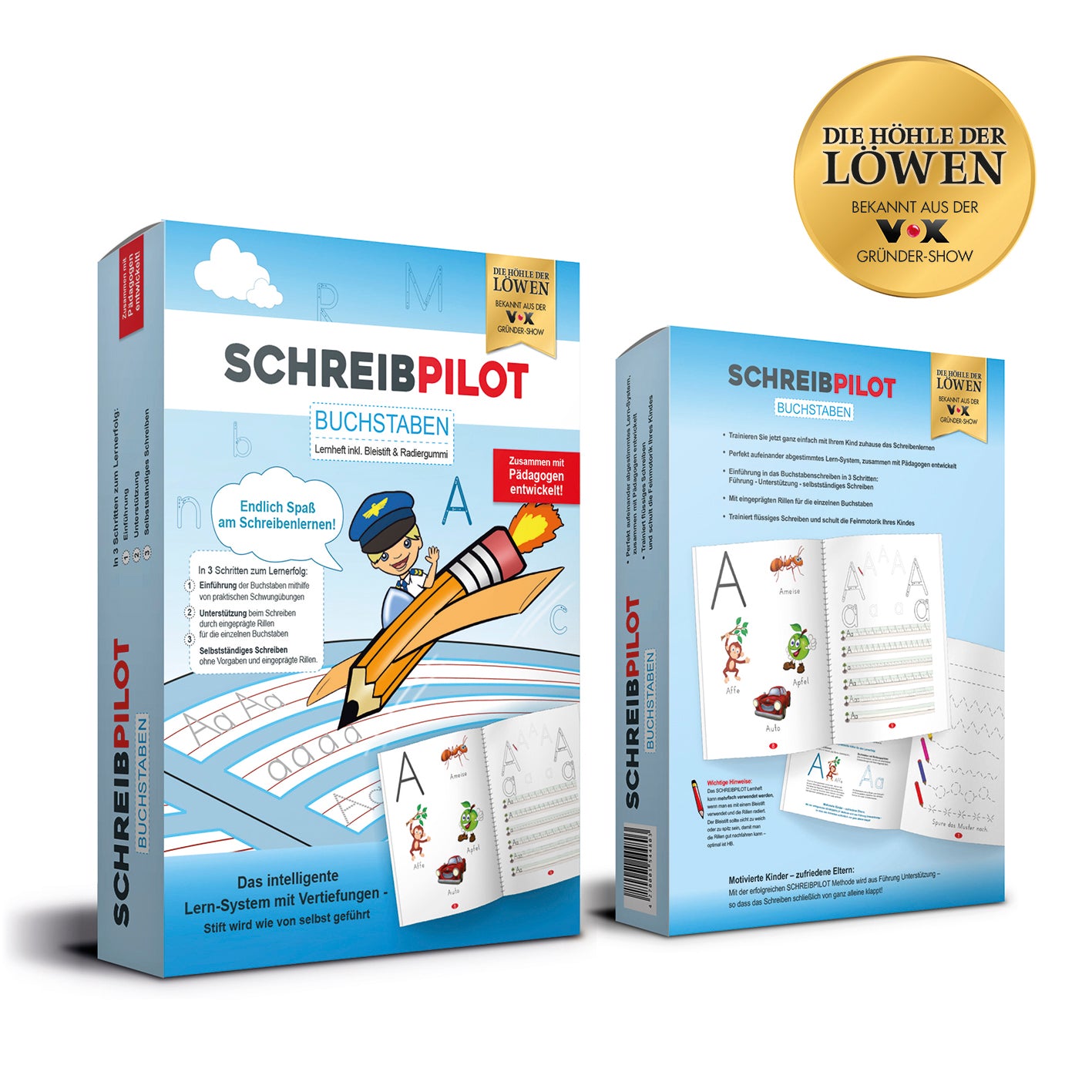 Heft Buchstaben mit Bleistift/Radiergummi - DIN-A4 Lernsystem mit Rillen, Schwungübungen und kindgerechten Anlaut-Illustrationen für Schreibanfänger.