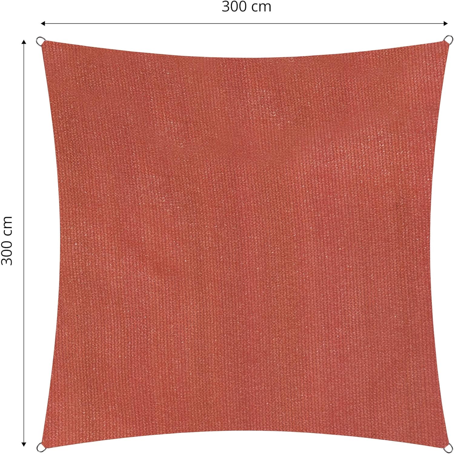 Sonnensegel 100% HDPE mit Stabilisator für UV-Schutz in Quadrat 3 x 3 Meter Terracotta mit robusten Befestigungsringen