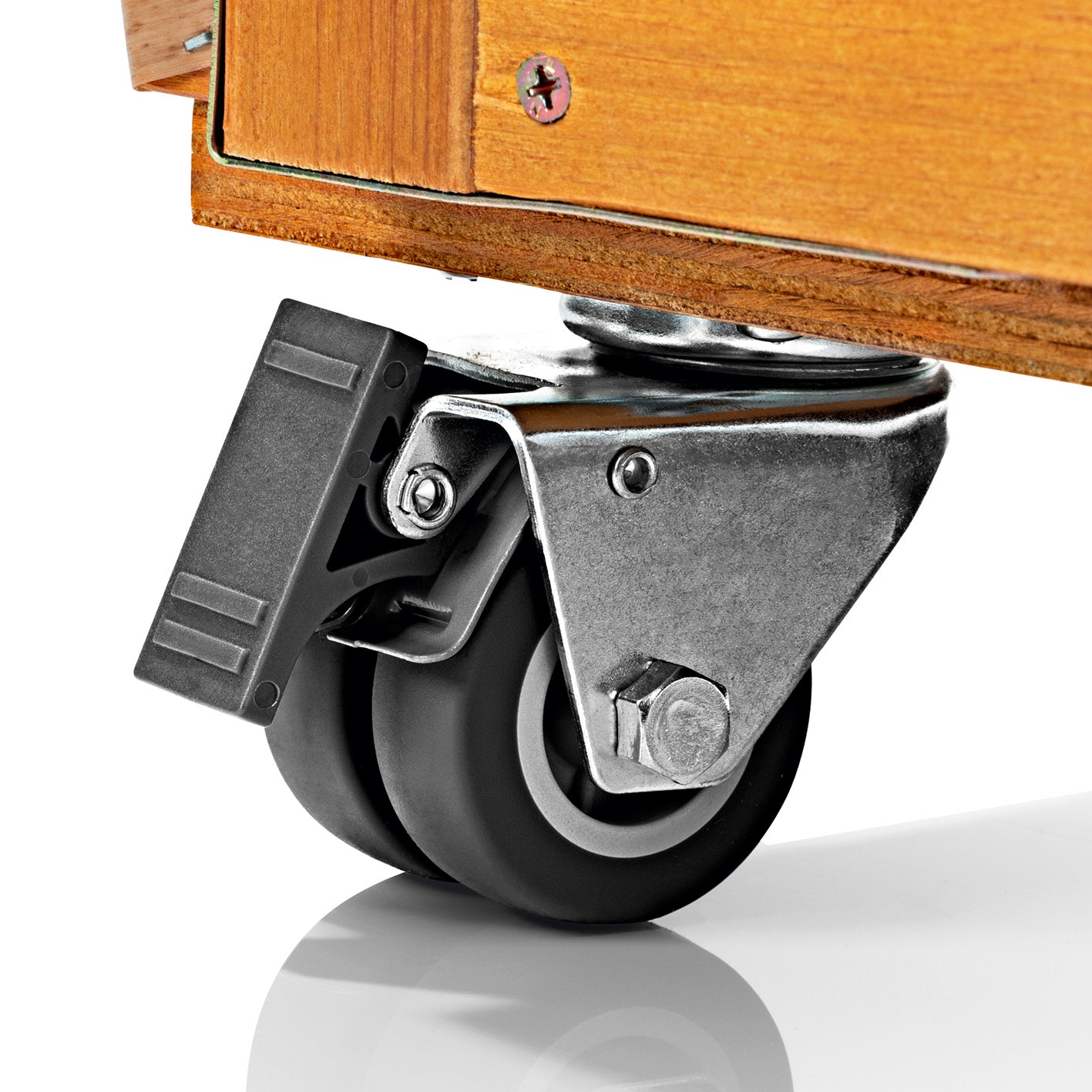 2-Sitzer-Strandkorb (Ostsee) mit Rollen aus Hartholz, beweglich mit Feststellbremse für einfachen Standortwechsel.