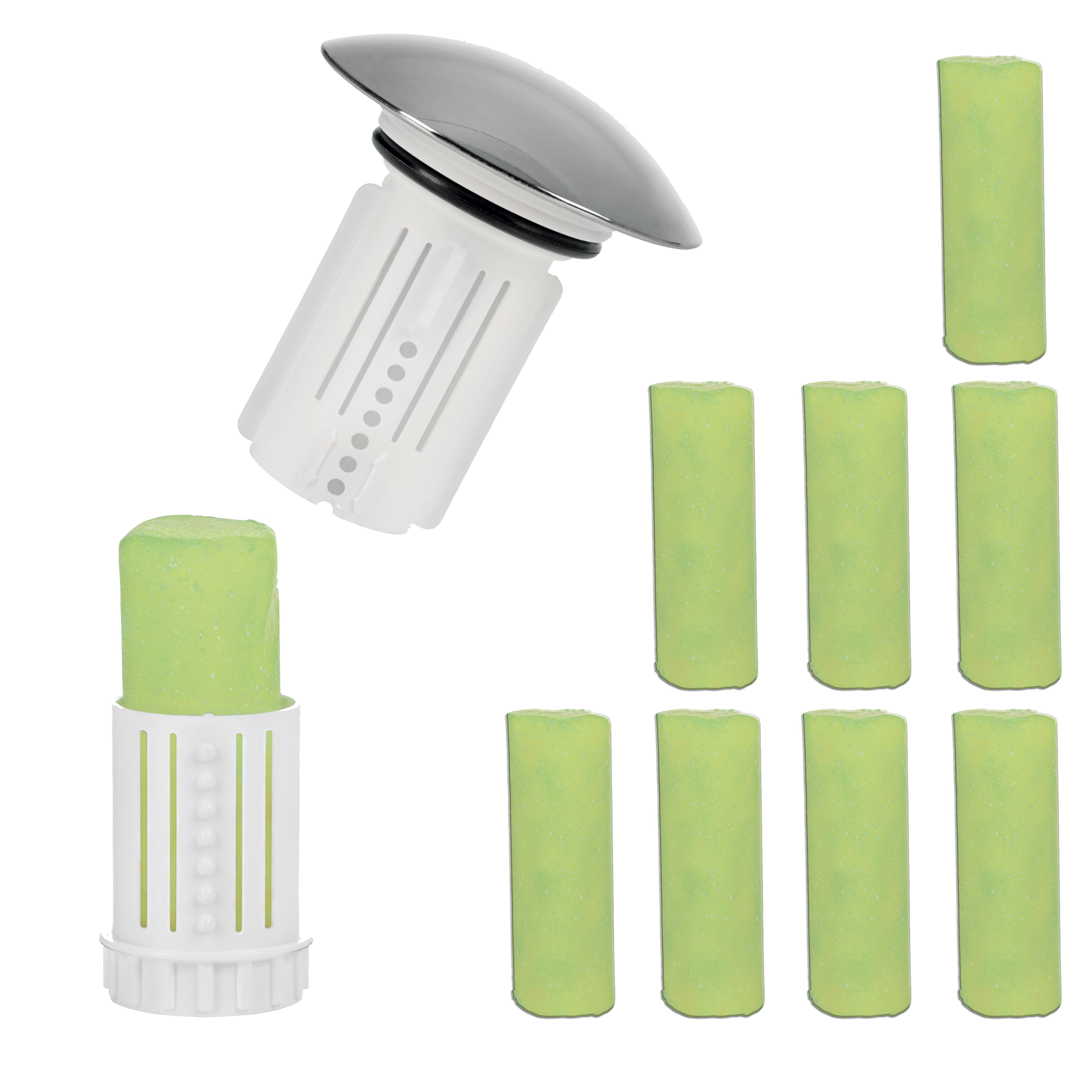 Abfluss-Fee Waschbecken - 1x Verschlussstopfen & 9x Duftstein Zitrone/Apfel