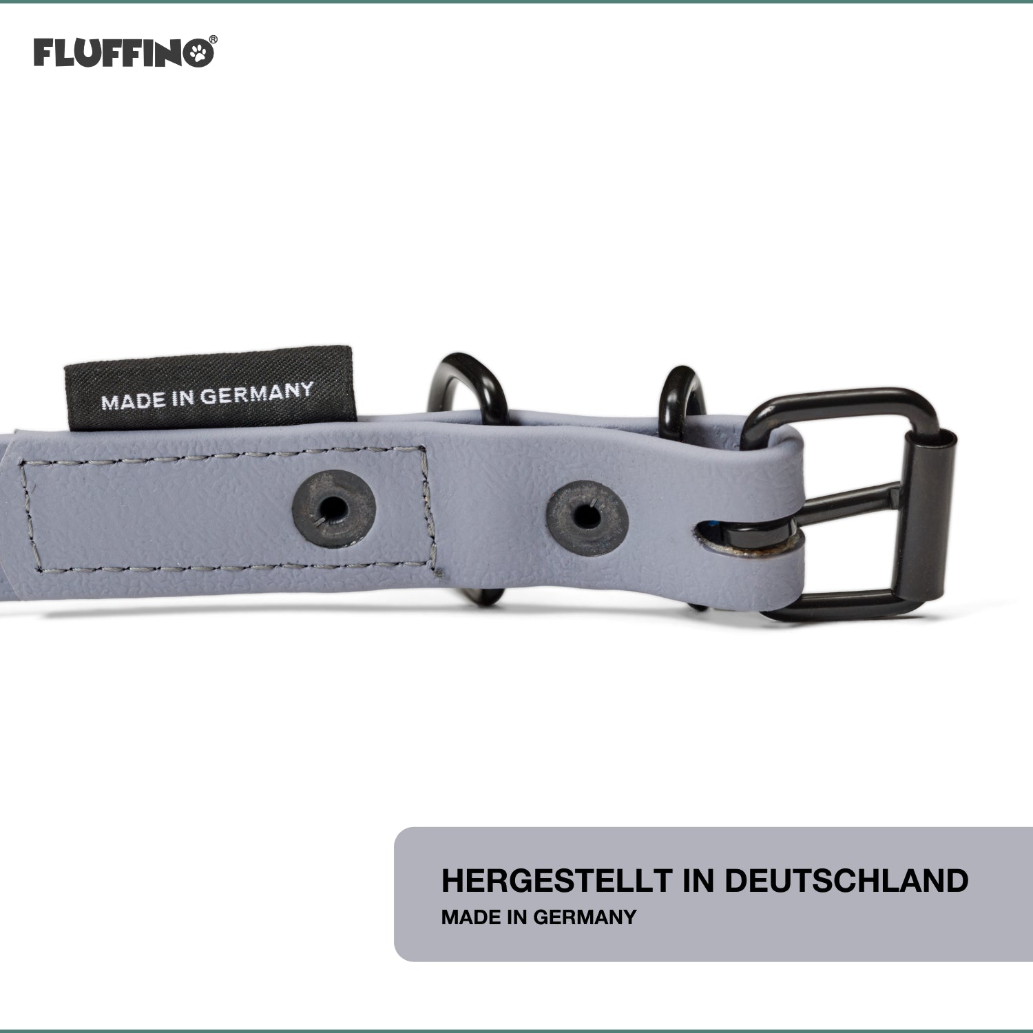 Hundehalsband aus BioThane - 5-Fach verstellbare - Größe M - Halsumfang 37 - 45 cm - Grau