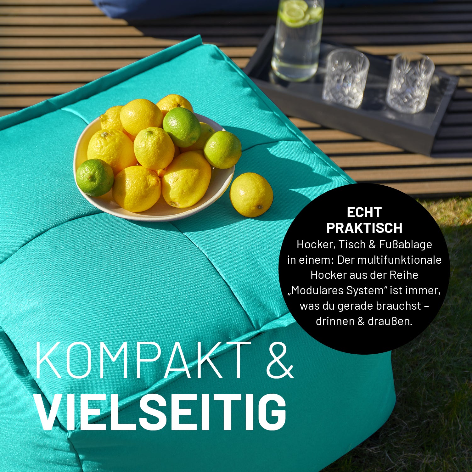 Basic Set (5-tlg.) - Modulares System - In- & outdoor - Türkis mit extrastarkem Sitzsack, vielseitig und pflegeleicht.