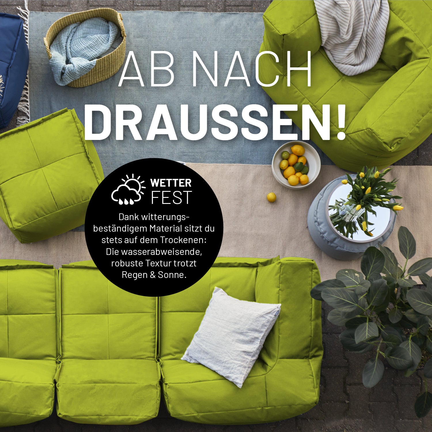 Basic Set (5-tlg.) - Modulares System Apfelgrün mit wetterfestem, pflegeleichtem Material für In- & Outdoorbereich.