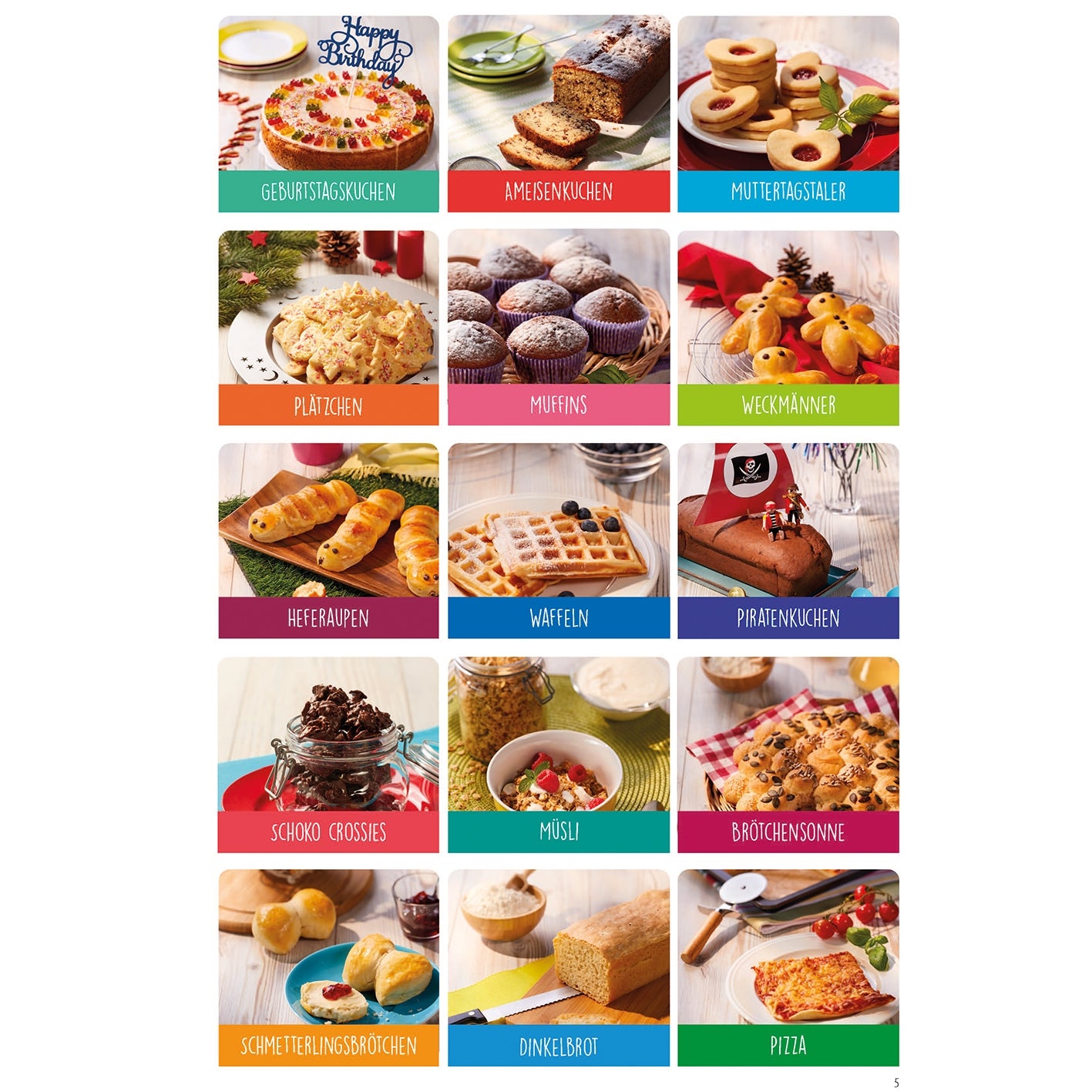 Übersicht der 15 Rezepte aus dem Rezeptbuch Ergänzungsexemplar Band 1 für Backprofis von morgen DIN-A5 mit Bildern zu jedem Gericht