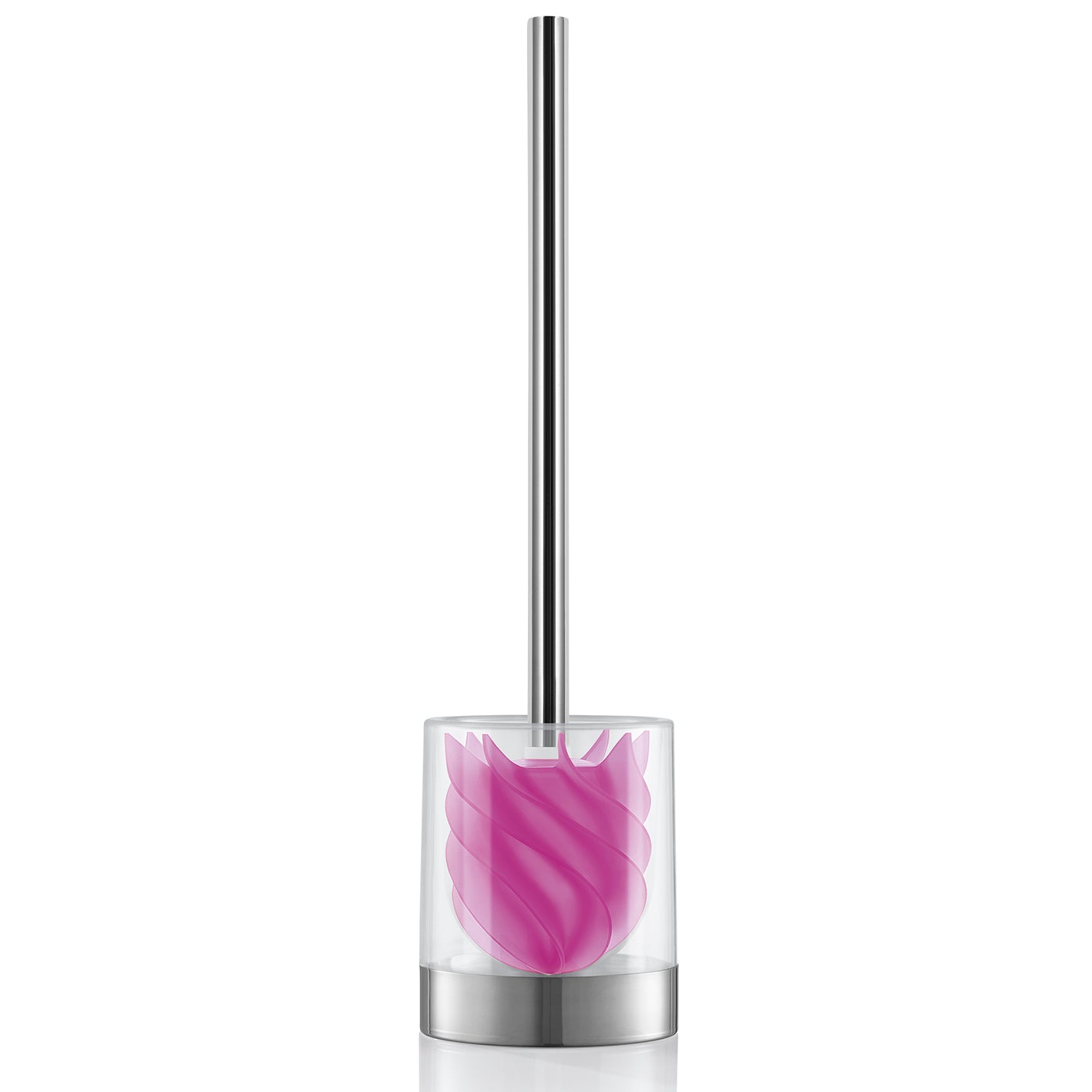 WC-Bürste Silikonkopf Edelstahl/pink mit Bürstenhalter transparent/Edelstahl - 2er-Set, borstenlos, hygienisch, langlebig, selbstreinigend.