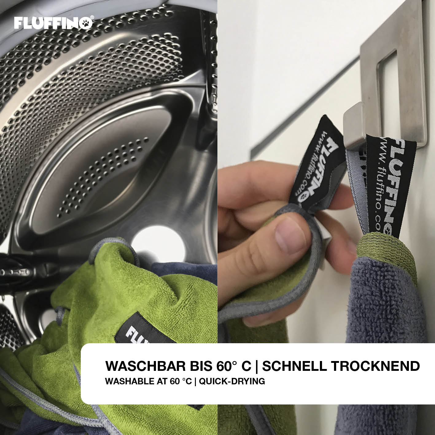 Hundehandtuch Mikrofaser – 4er-Pack - Grau & Grün, waschbar bis 60°C, schnell trocknend, extra saugfähig und platzsparend.