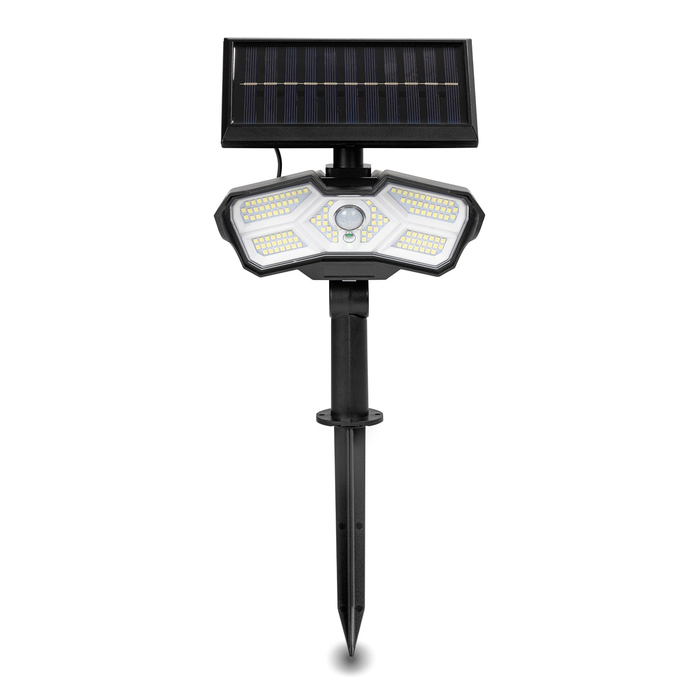 LED-Solarstrahler mit Bewegungsmelder, solarbetrieben, mit 3m Kabel, 3 Lichtmodi und flexibler Montage für Garten, Garage oder Terrasse.