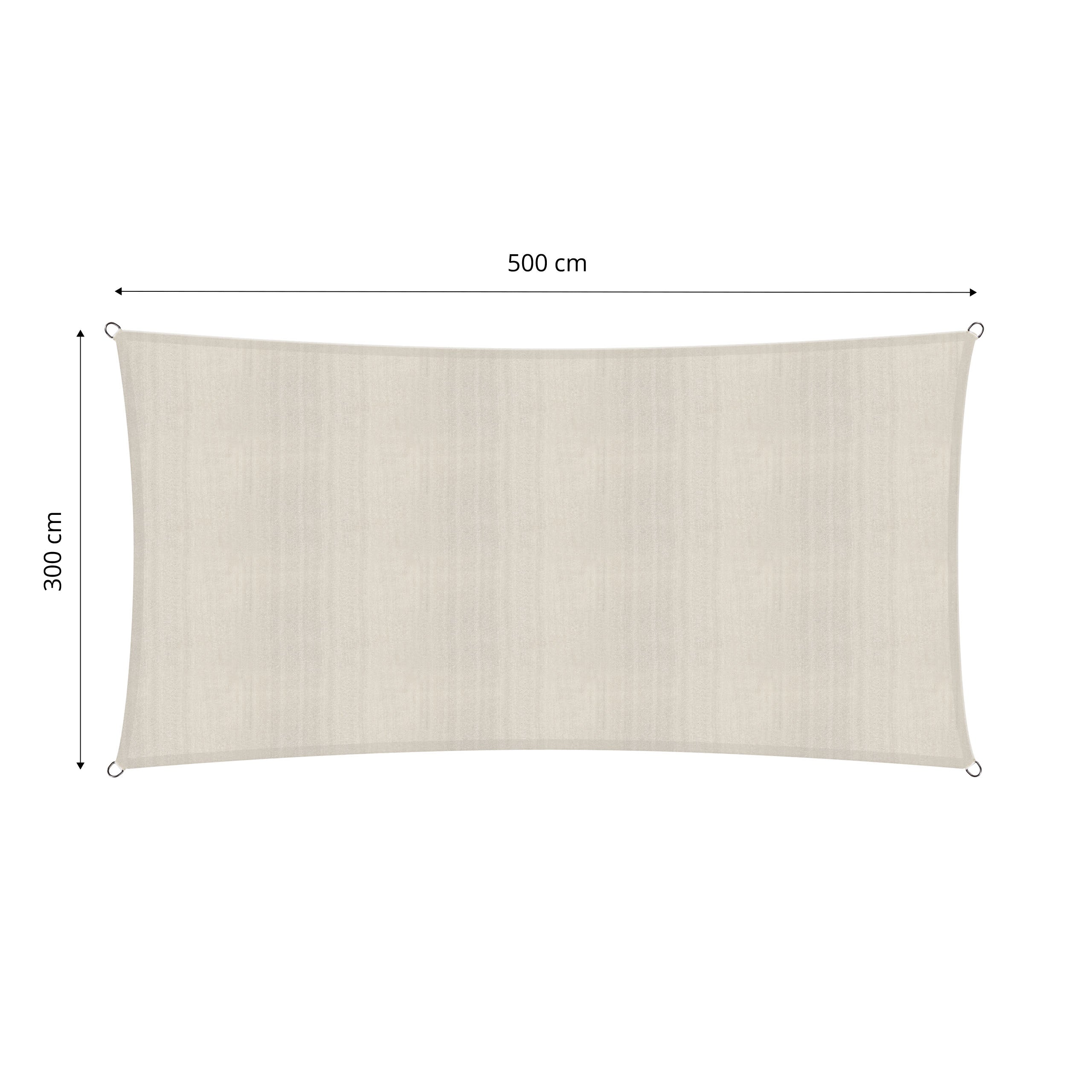 Sonnensegel 100% HDPE mit Stabilisator, UV-Schutz, rechteckig 3x5 Meter in Creme, mit Befestigungsringen und stabilem Material.