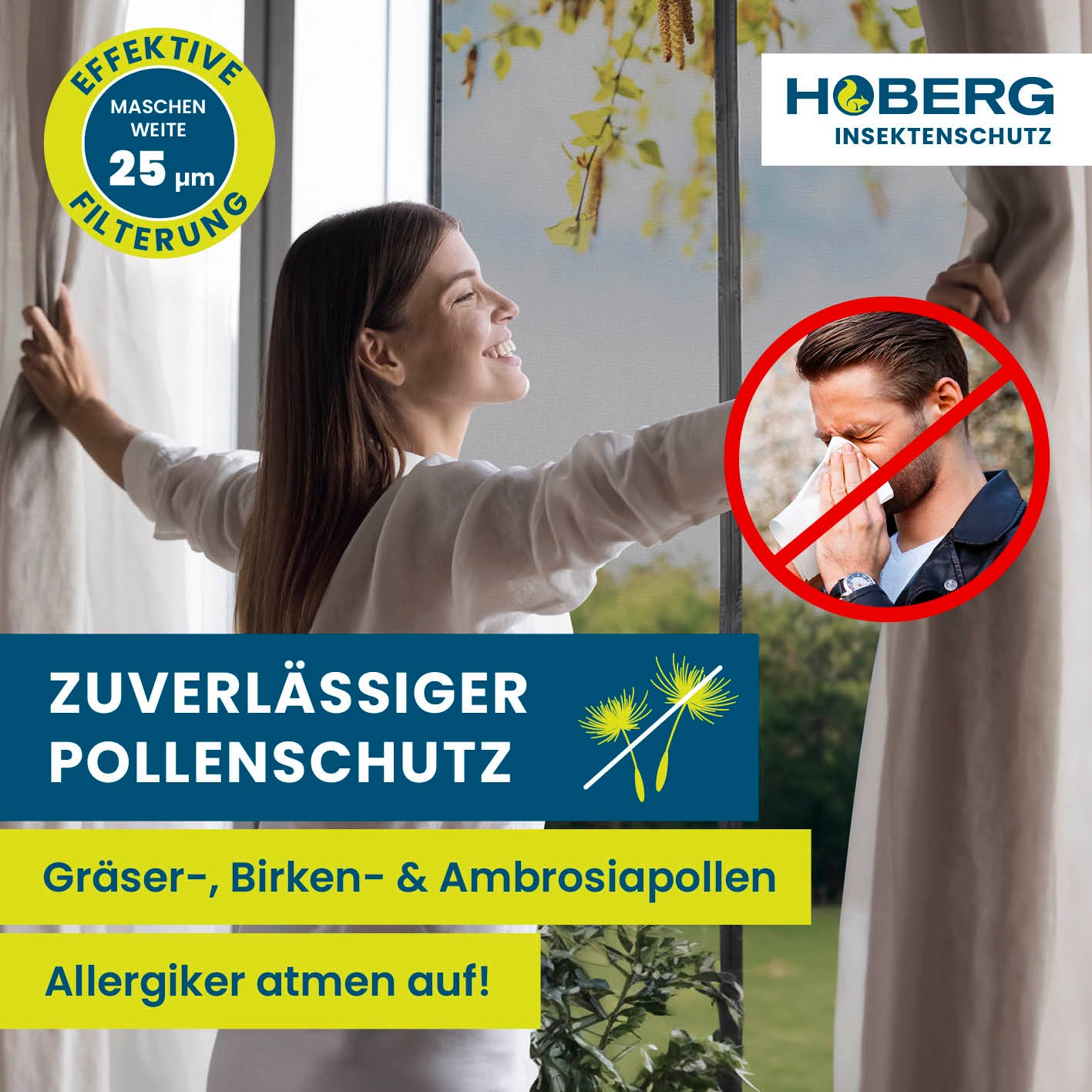 Insekten- & Pollenschutzvorhang - 100 x 210 cm von HOBERG mit 25 μm Maschenweite für effektiven Pollen- und Insektenschutz